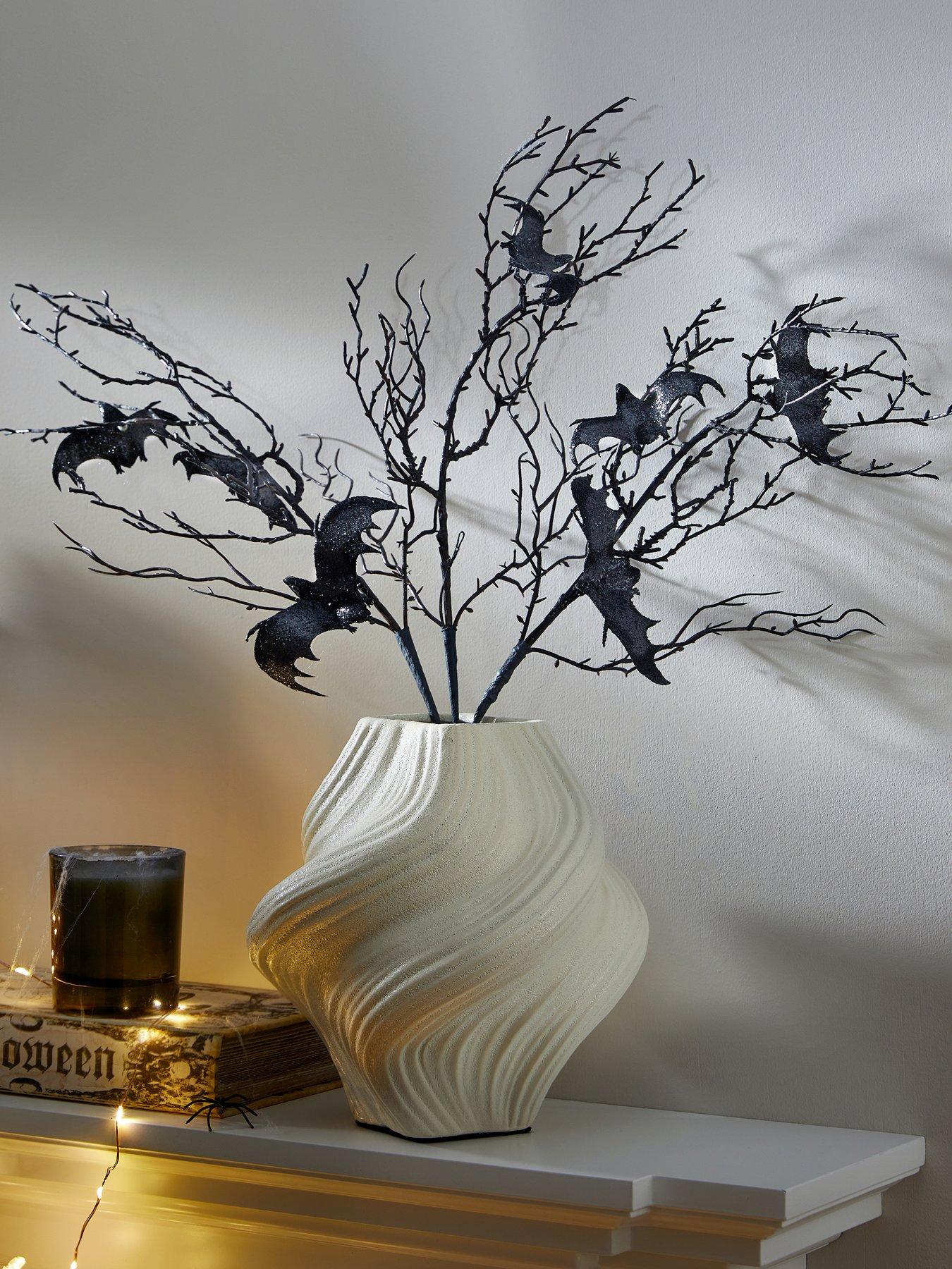 Festive 60cm Black Twig With Bats Stem Set Of 3