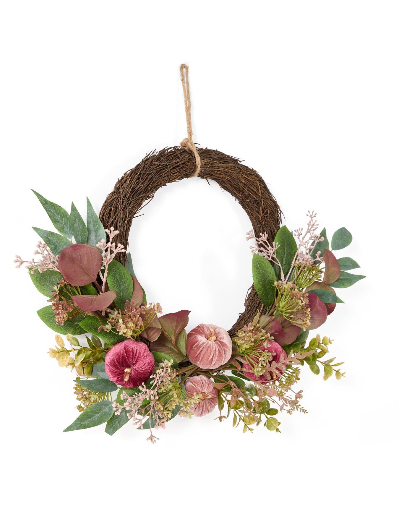 Image 2 of 7 of Scottish Everlastings Pumpkin Half Wreath - Plum - 45cm