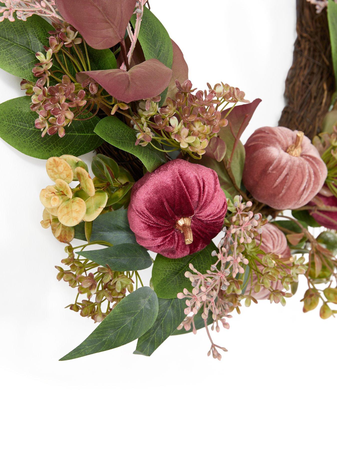 Image 3 of 7 of Scottish Everlastings Pumpkin Half Wreath - Plum - 45cm