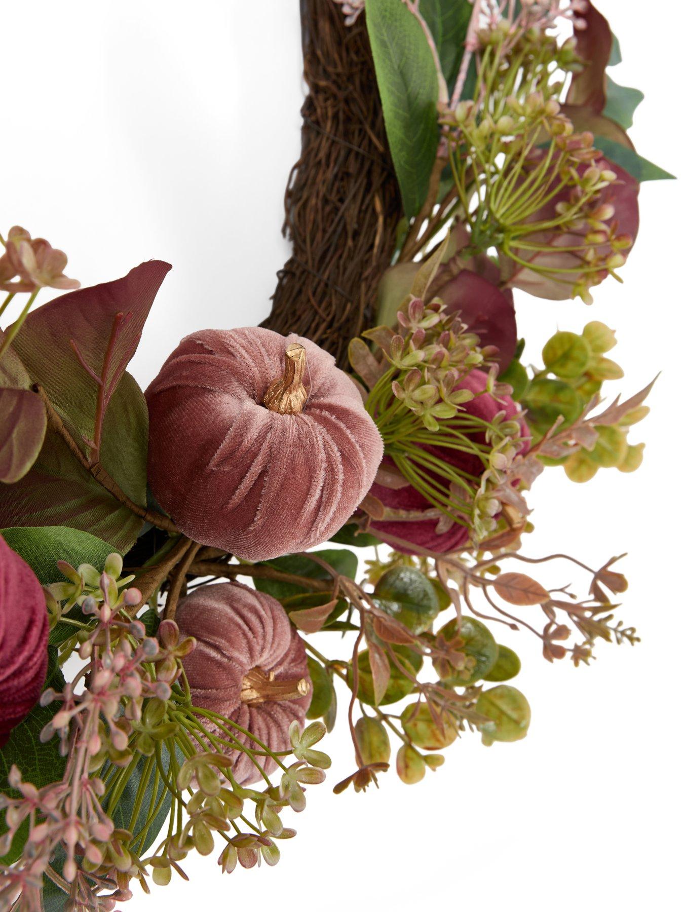 Image 4 of 7 of Scottish Everlastings Pumpkin Half Wreath - Plum - 45cm