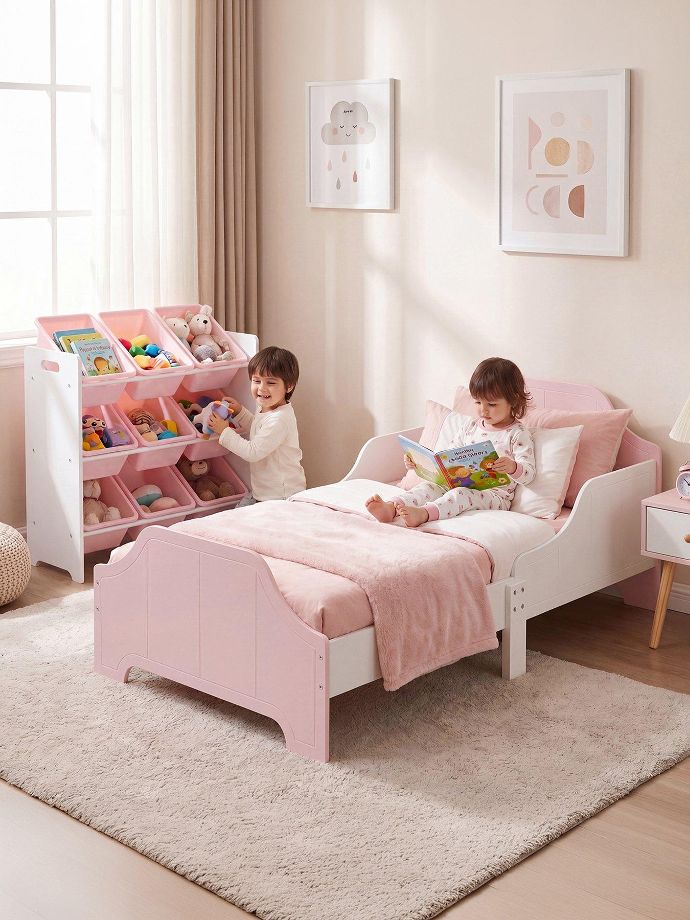 Liberty House Two Tone bed and 9 bin storage set - white/pink