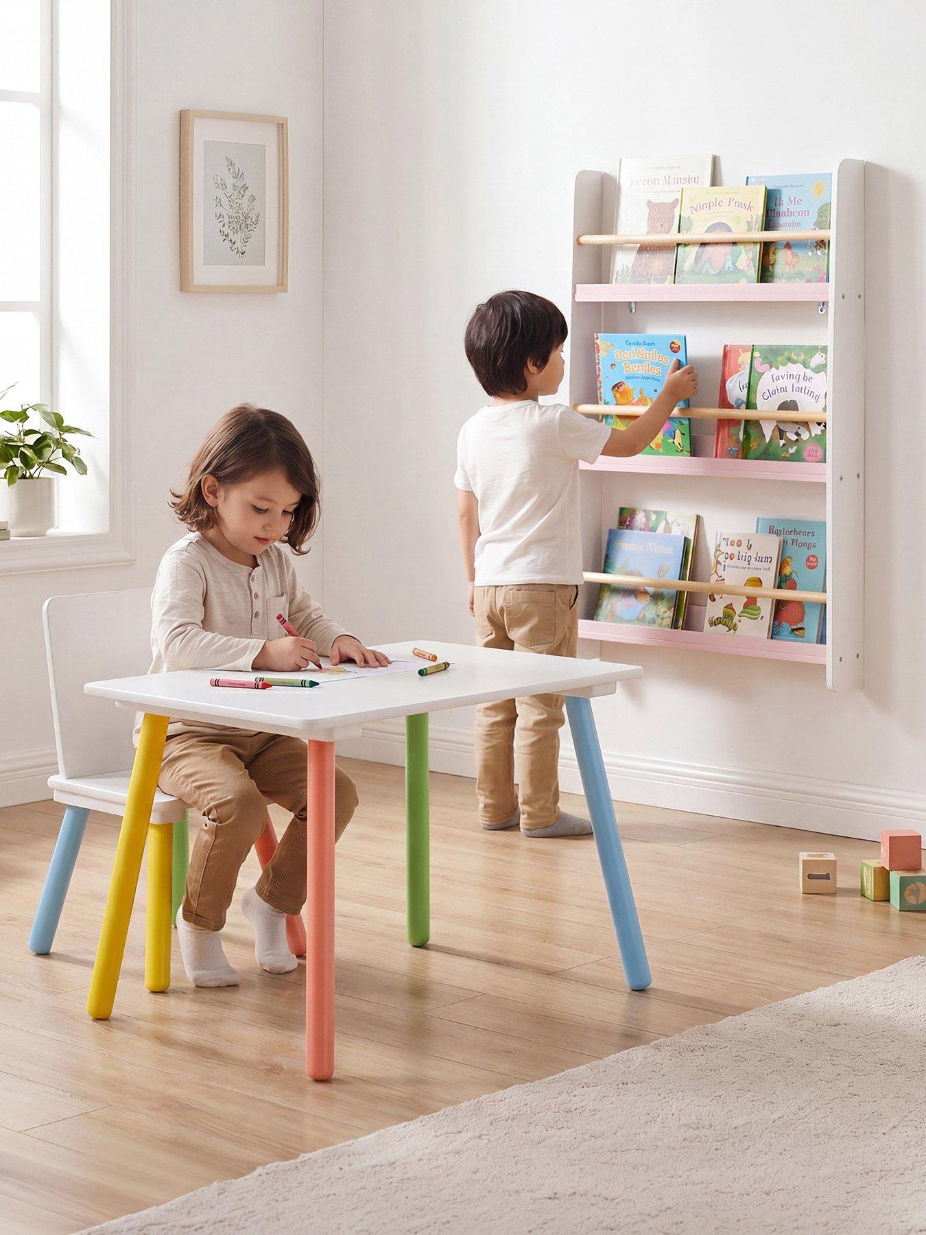 Image 1 of 7 of Liberty House Rainbow Table and Bookshelf set - white/pink