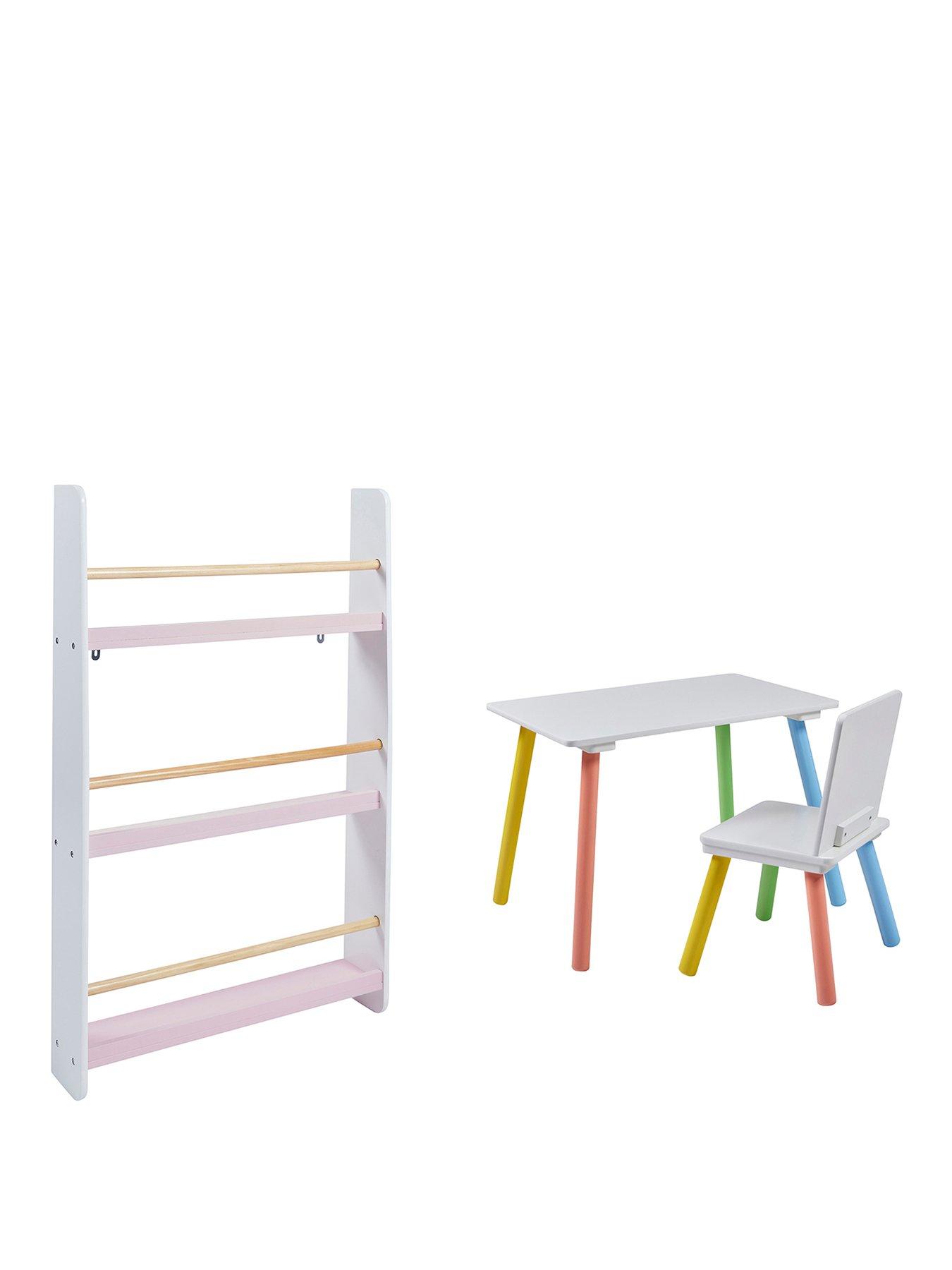 Image 2 of 7 of Liberty House Rainbow Table and Bookshelf set - white/pink