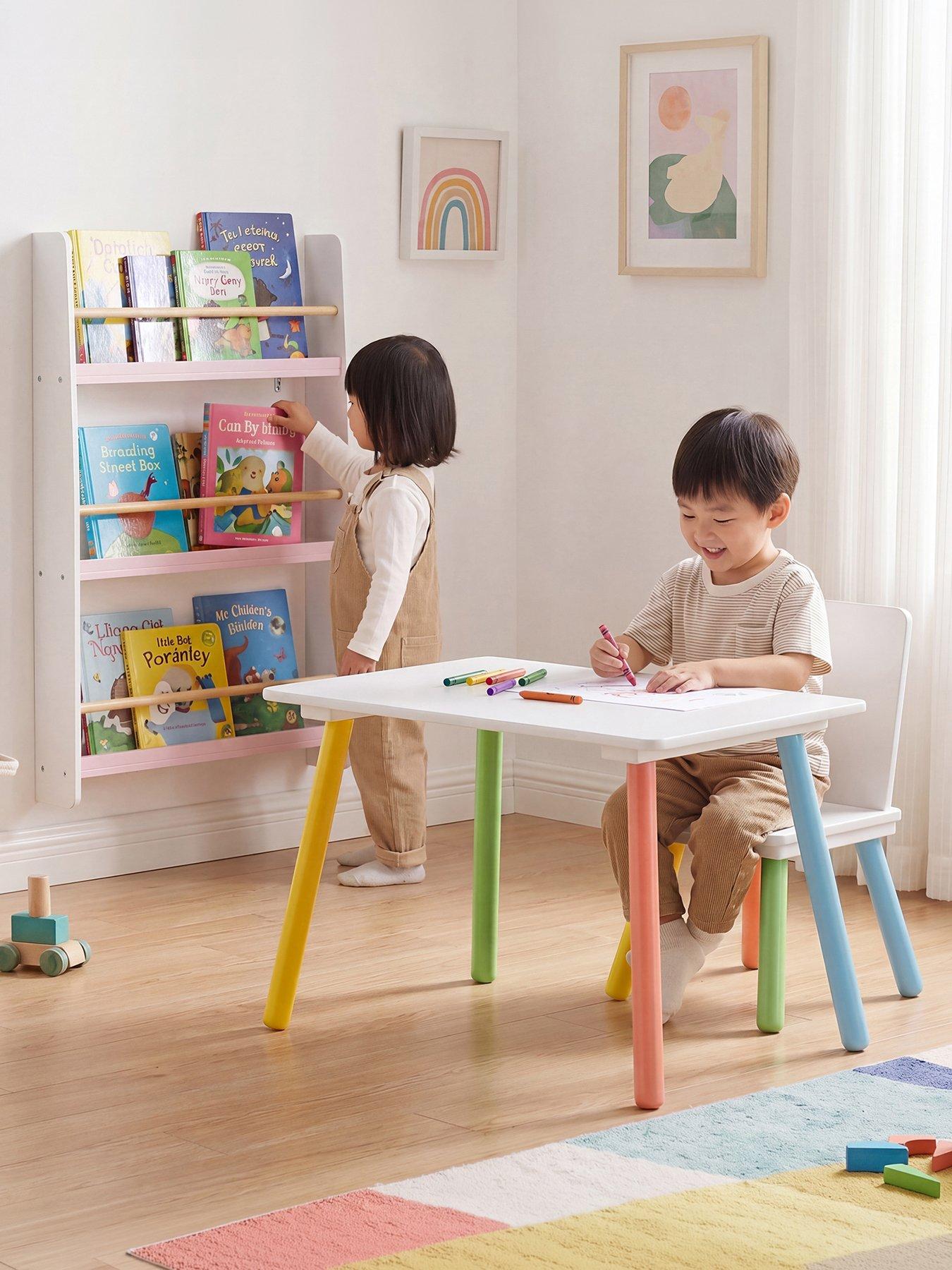 Image 3 of 7 of Liberty House Rainbow Table and Bookshelf set - white/pink