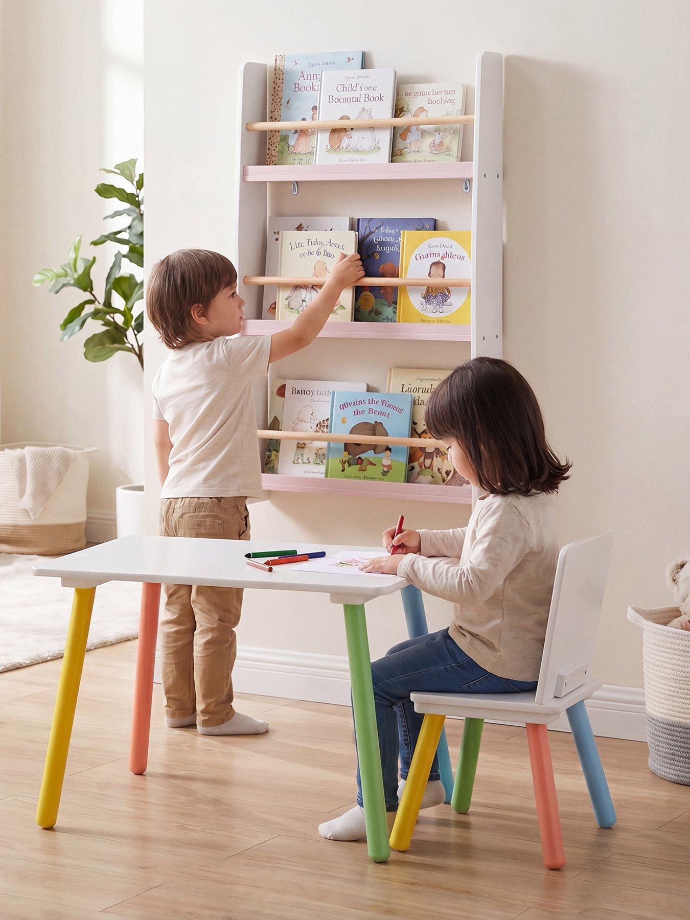 Image 4 of 7 of Liberty House Rainbow Table and Bookshelf set - white/pink