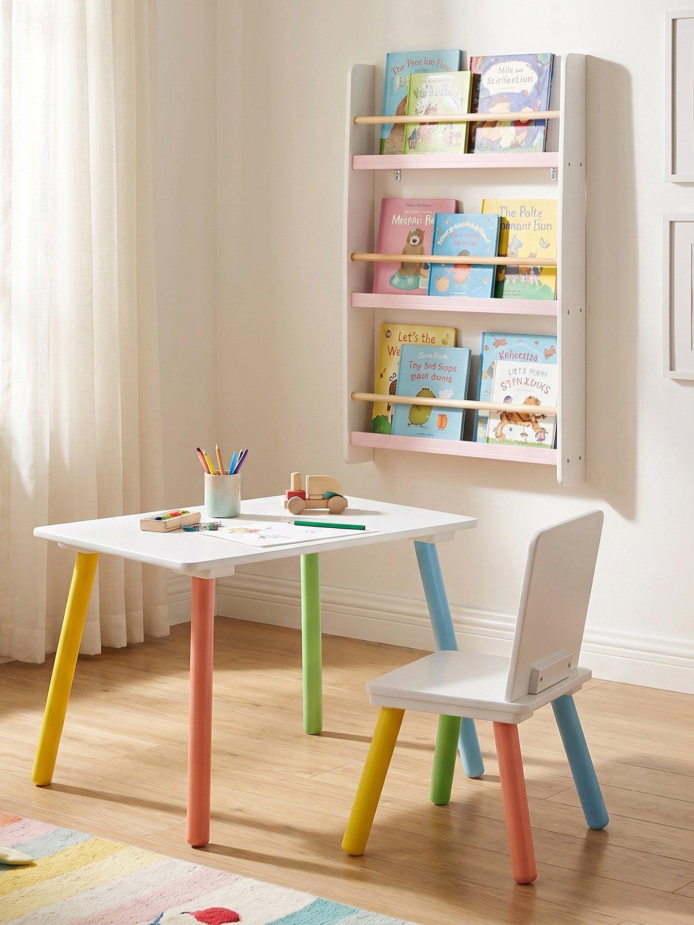 Image 5 of 7 of Liberty House Rainbow Table and Bookshelf set - white/pink