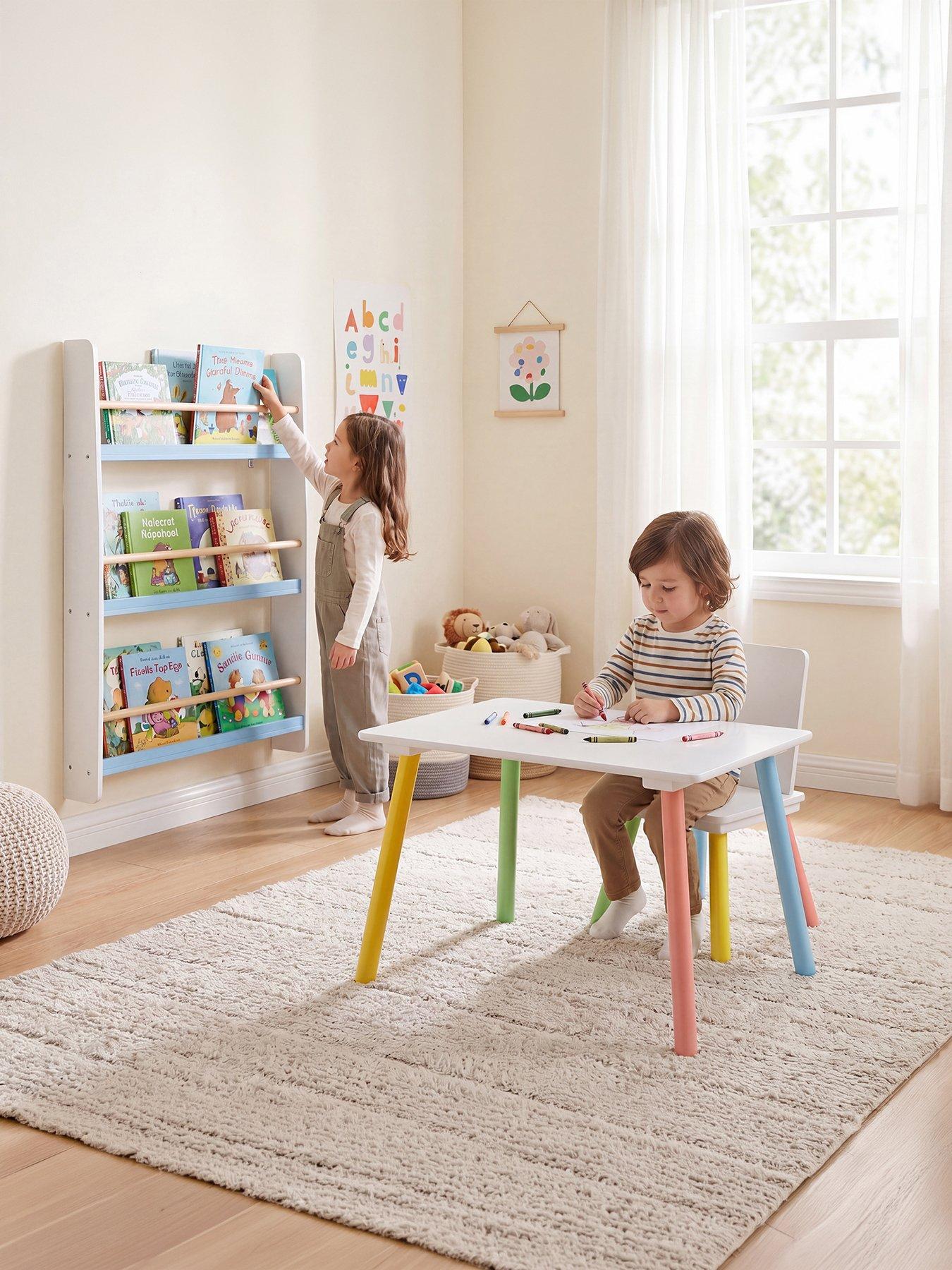 Liberty House Rainbow Table and Bookshelf set - white/blue