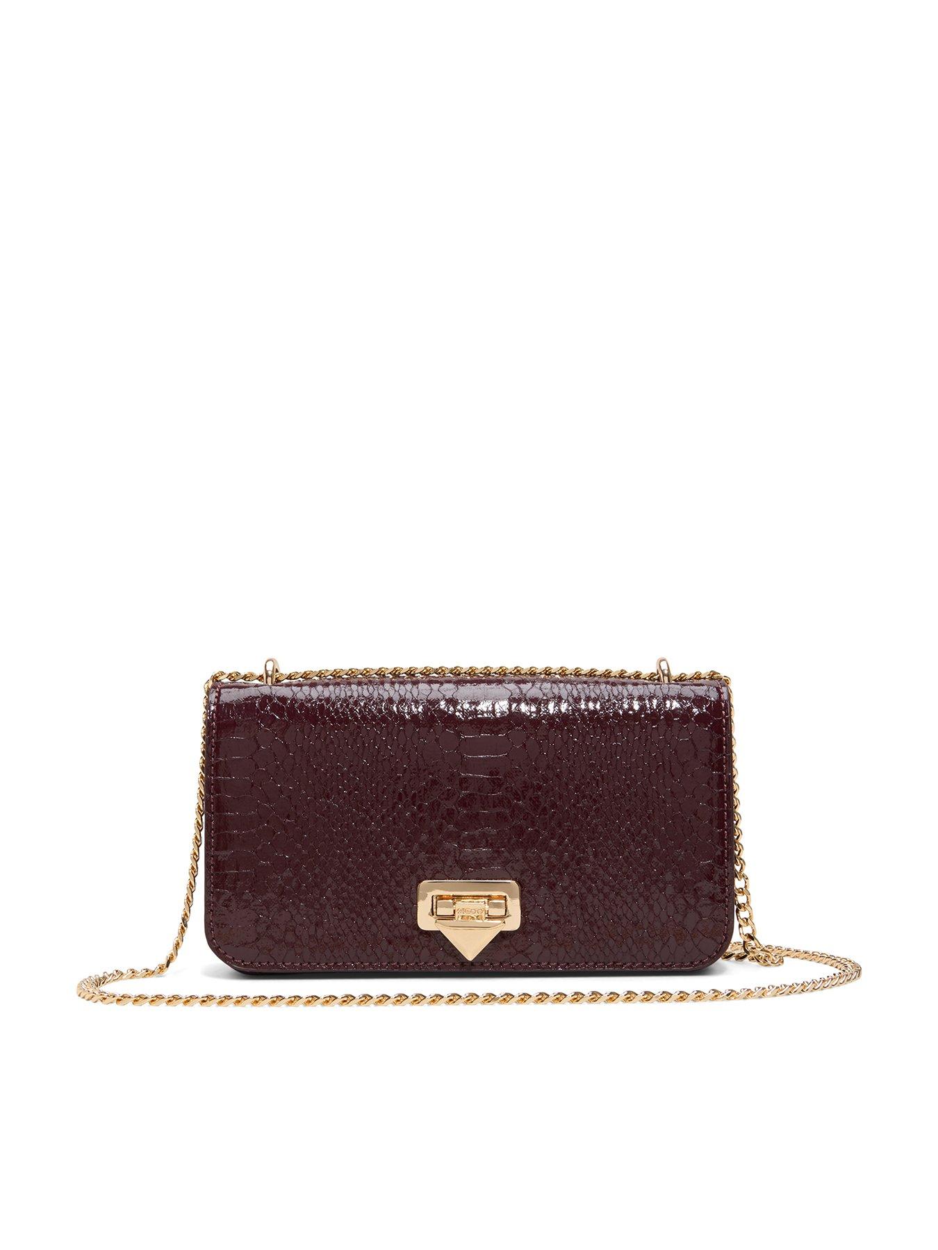 Aldo Croc-Effect Crossbody Bag with Chain Strap - Red