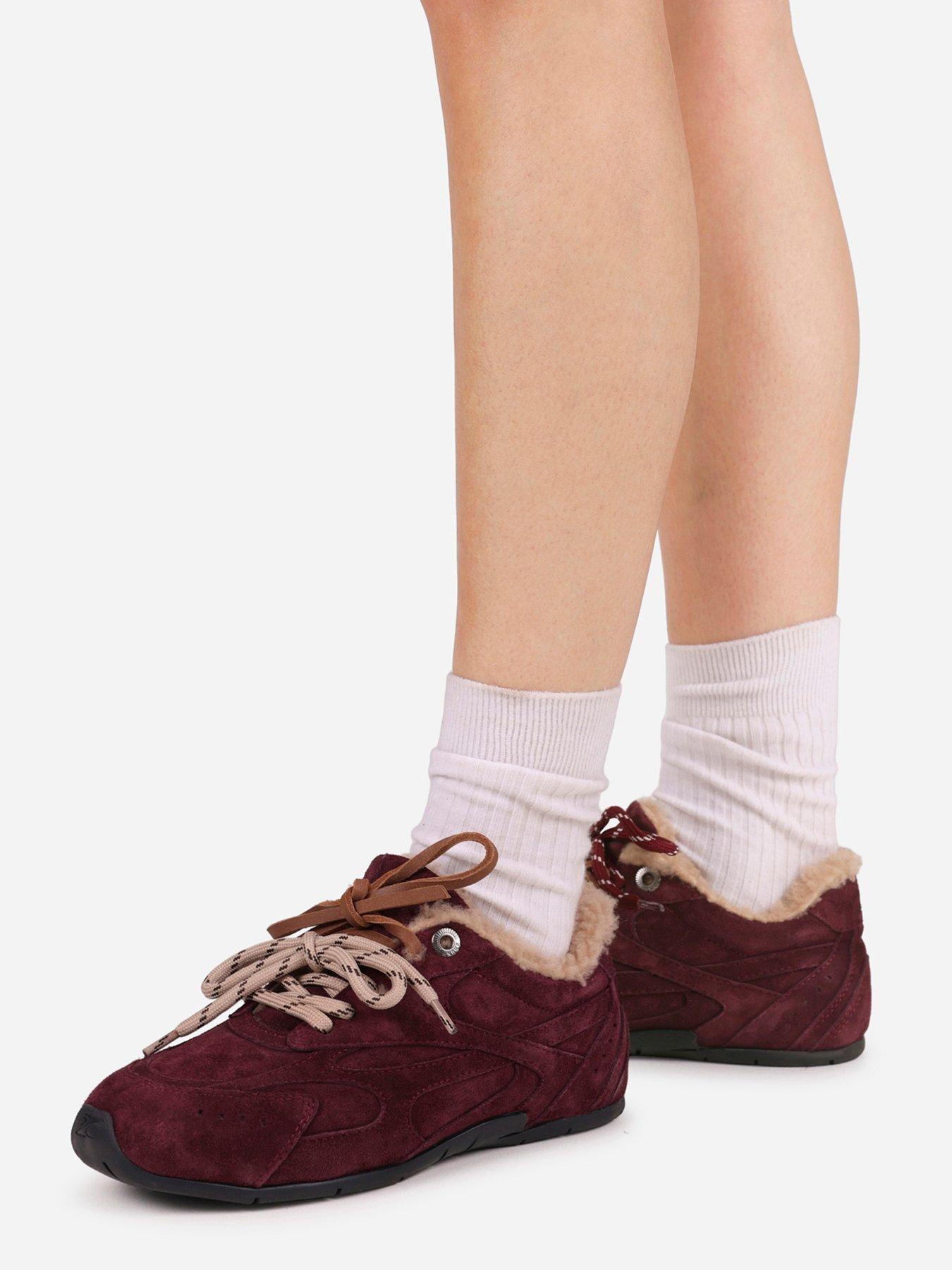 Image 6 of 7 of Bronx Myr-aa Double Laced Fur Lined Trainers - Red