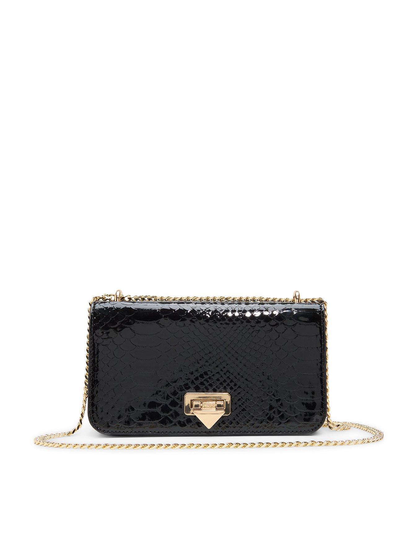 Image 1 of 4 of Aldo Croc-Effect Crossbody Bag with Chain Strap - Black