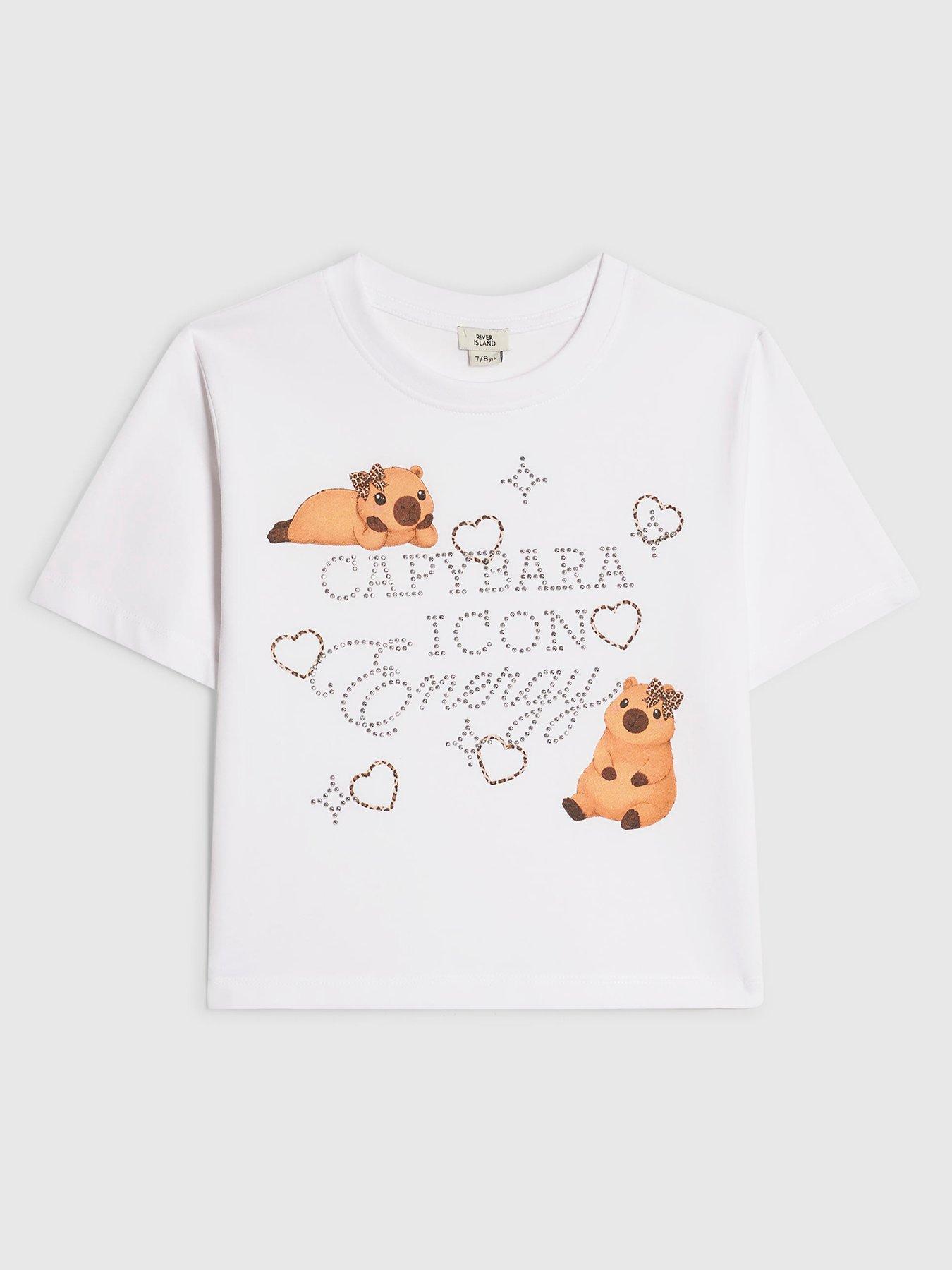 River Island Girls Embellished Capybara Icon Top - White