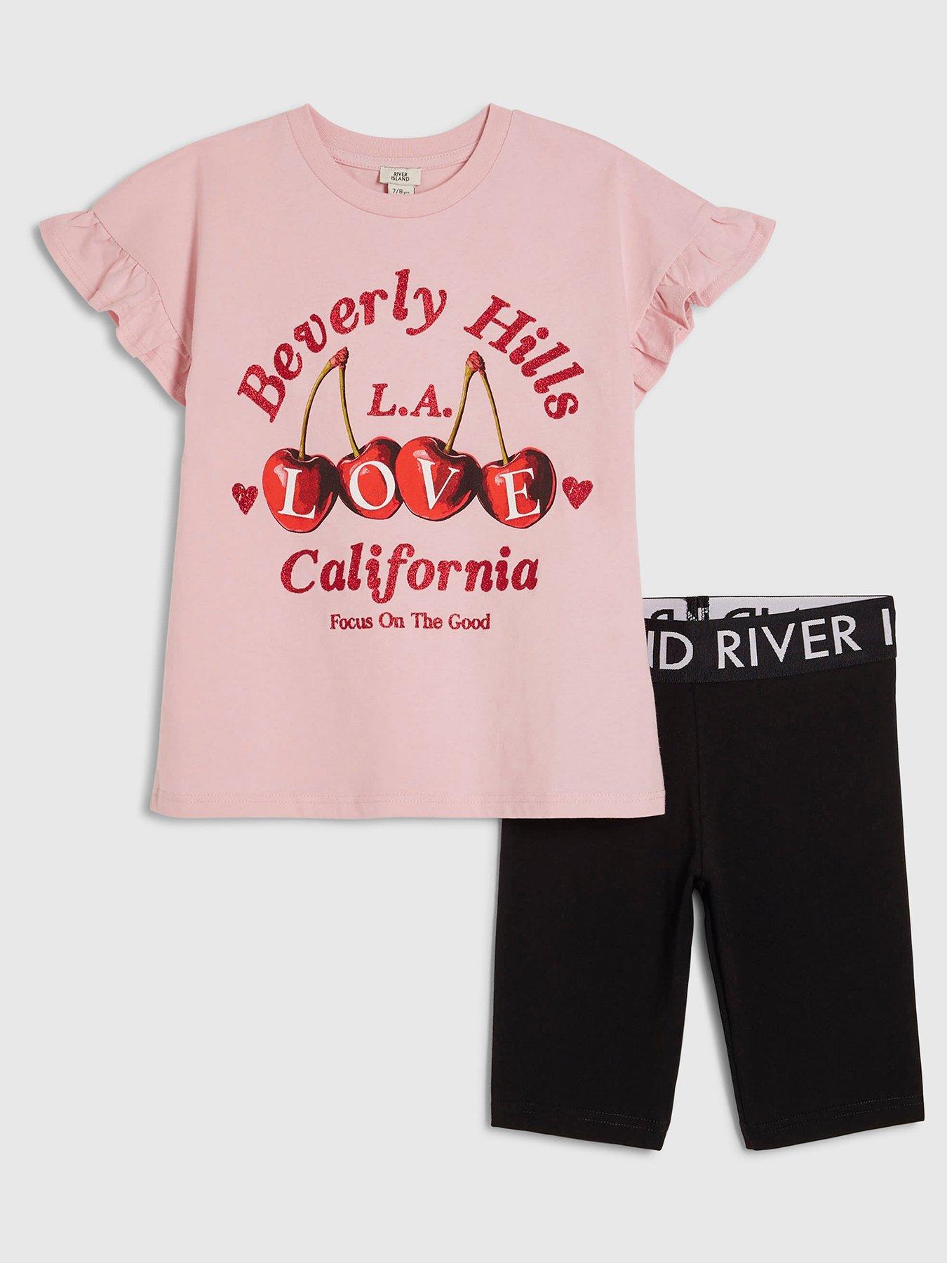 River Island Girls Cherry T-shirt  &  Short Set - Pink