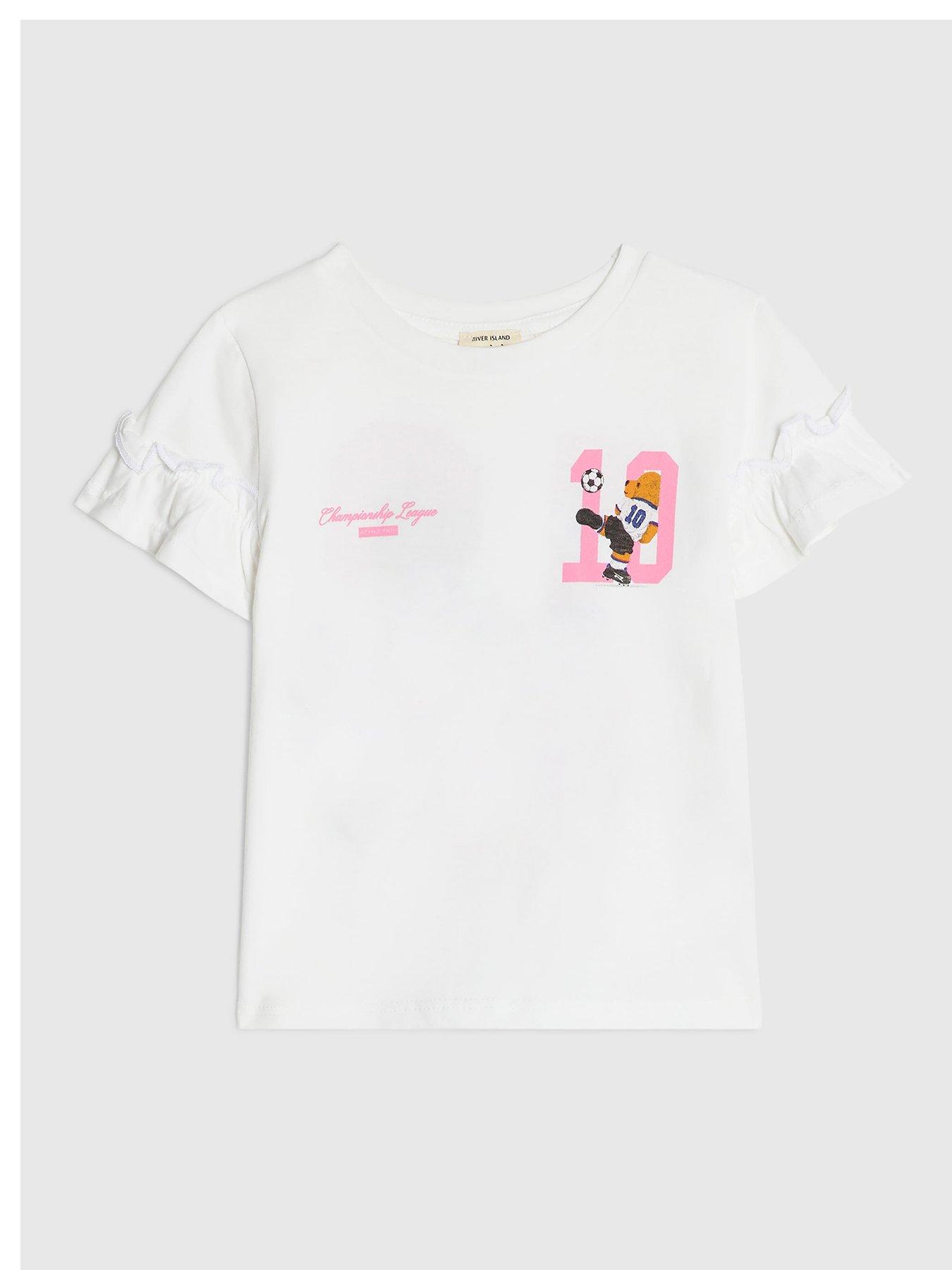 River Island Mini Girls Football 10 Bear T-Shirt - White