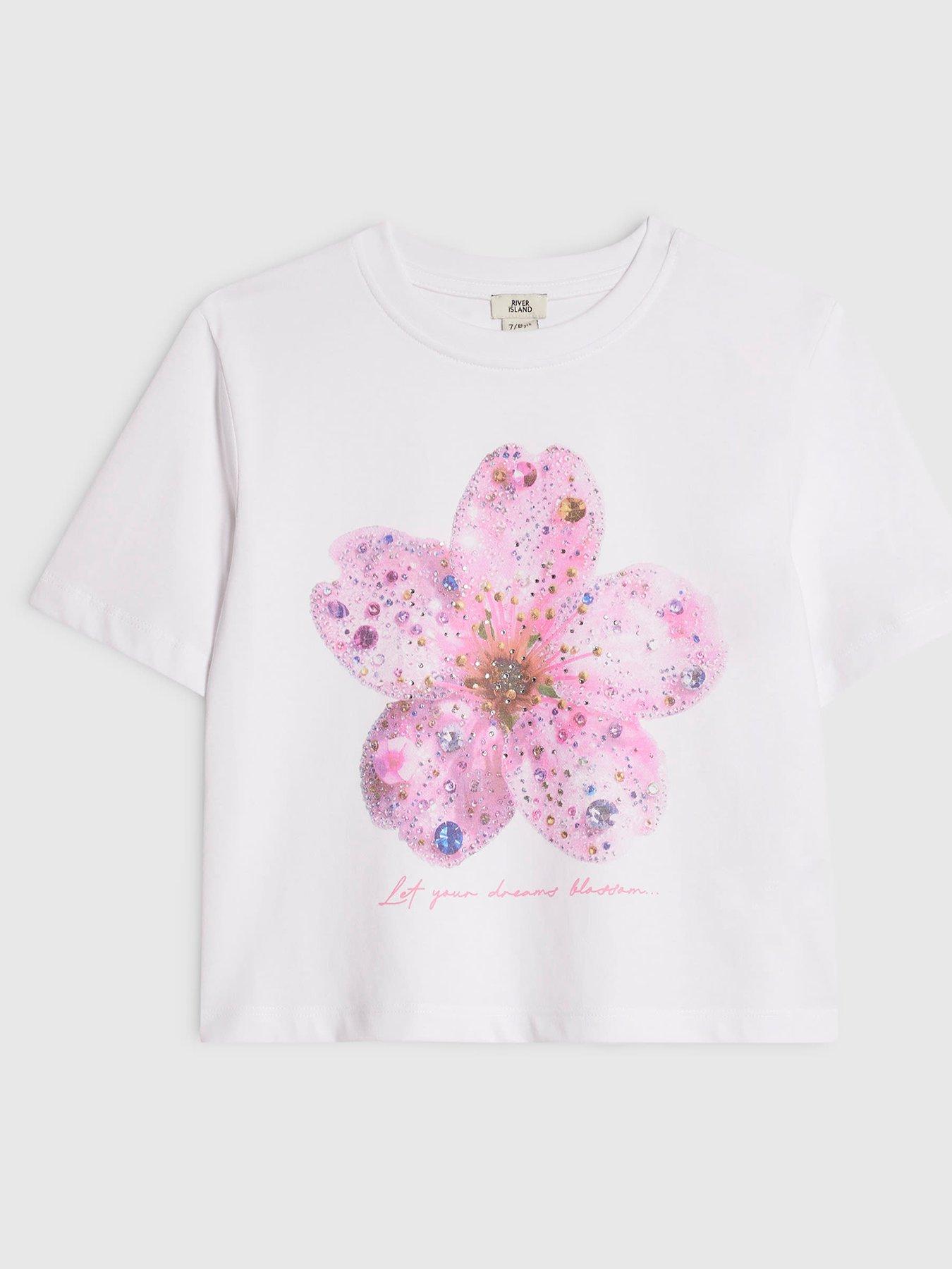 River Island Girls Embellished Flower Crop Top - White