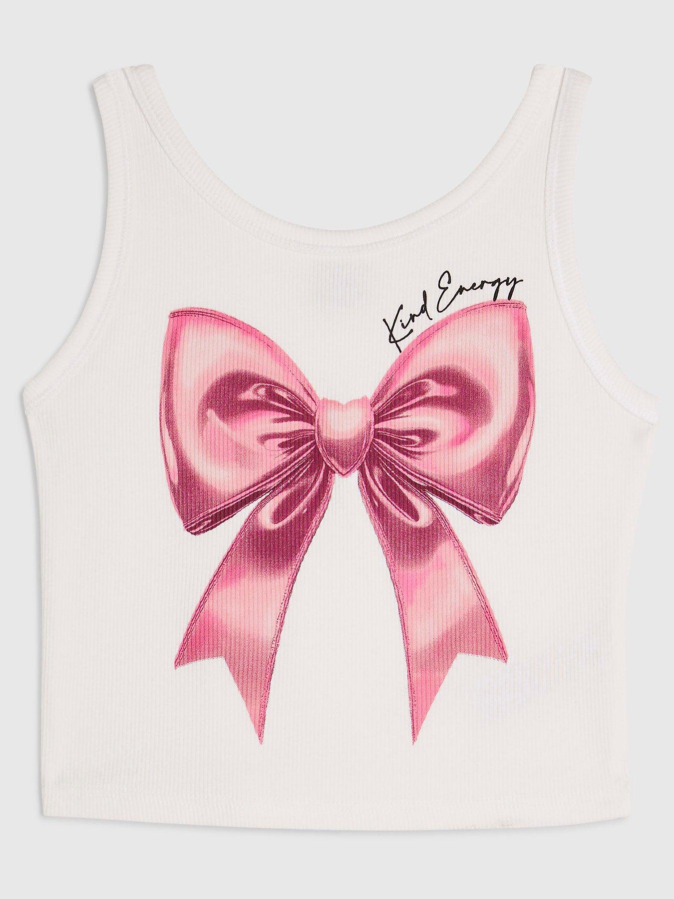 River Island Girls Pink Bow Tank Top - White