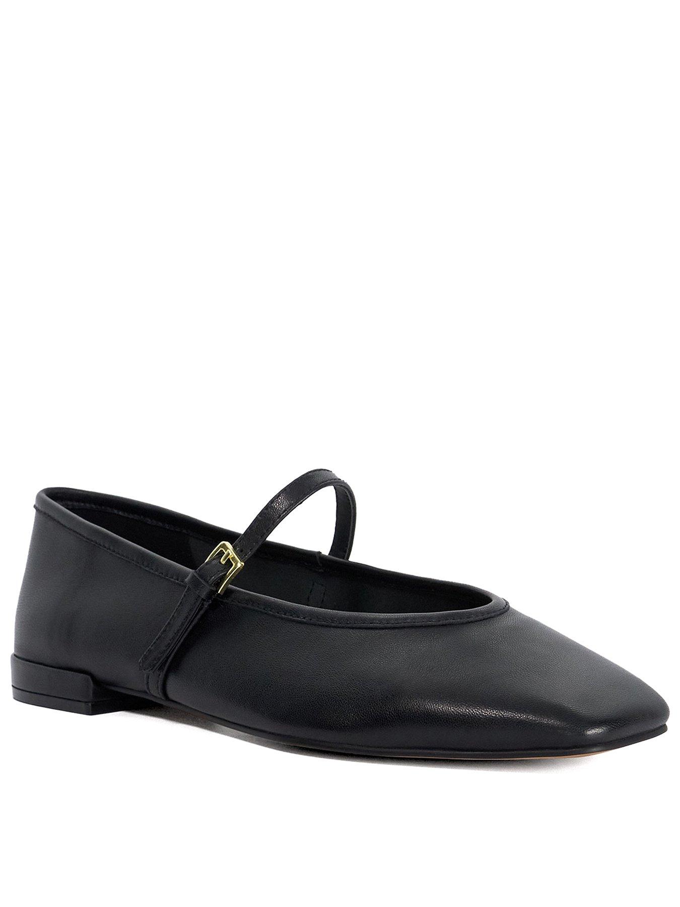 Image 1 of 5 of Dune London Hearthrob Leather Pointed Toe Mary Jane Ballet Flats - Black