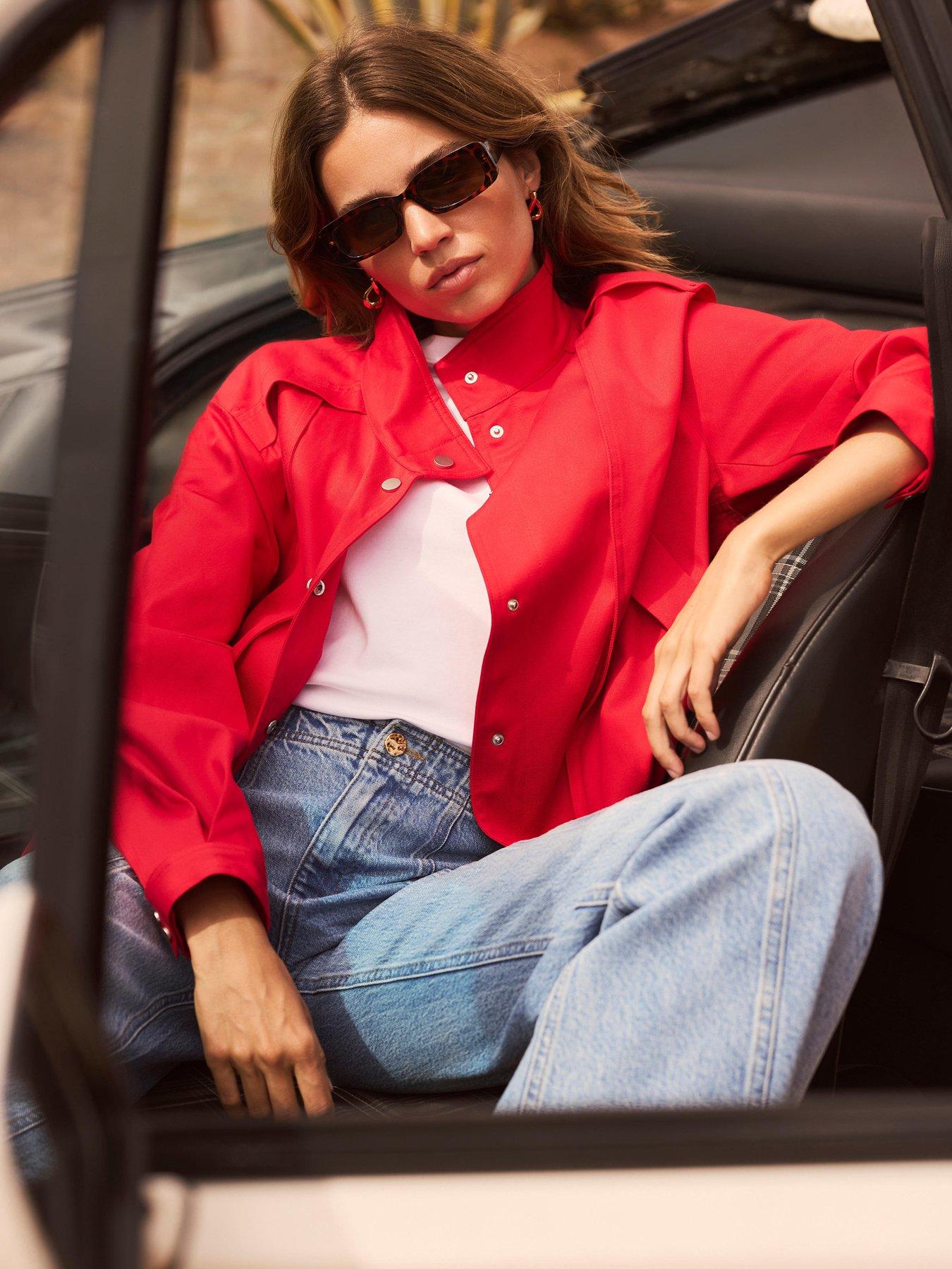 Mint Velvet Funnel Neck Bomber Jacket - Red