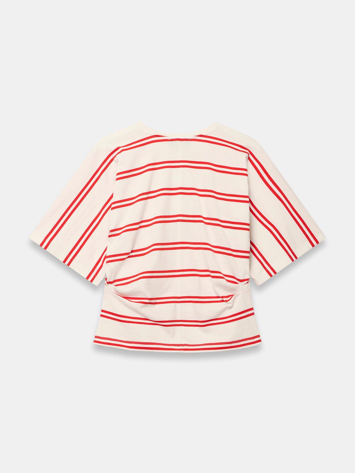 Image 6 of 6 of Mint Velvet Striped Ruched Waist T-Shirt - Red
