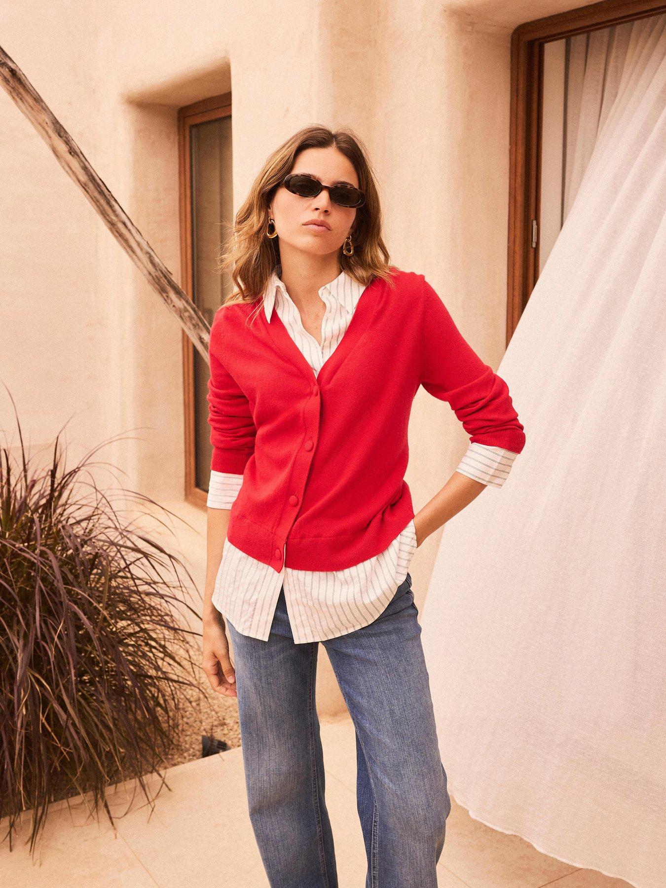 Mint Velvet Cotton Blend Layered Knit Shirt - Red