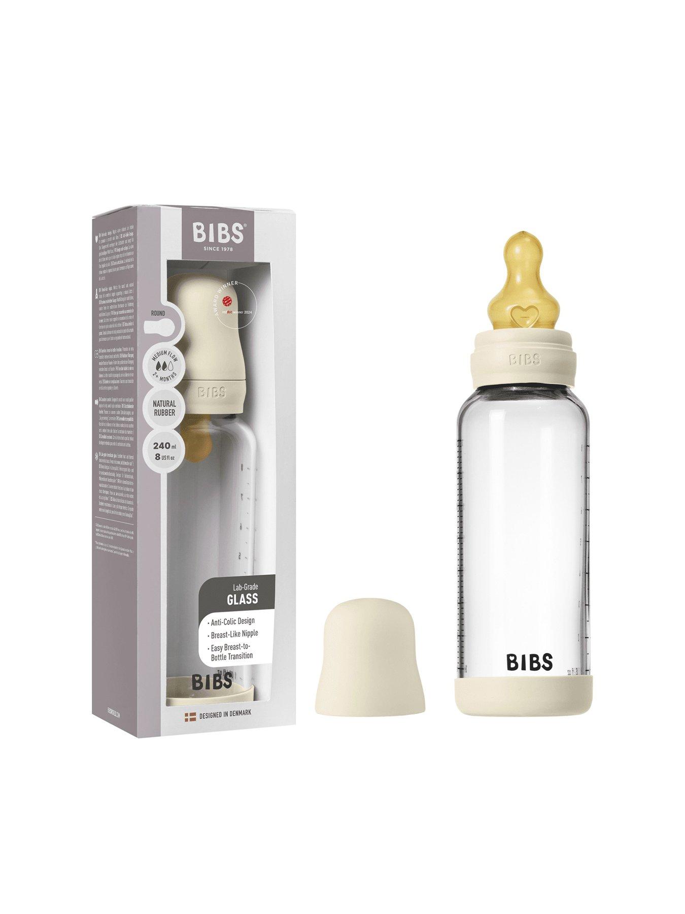 BIBS Glass Baby Bottle Round Latex 1 pack 240 ml Medium Flow Ivory