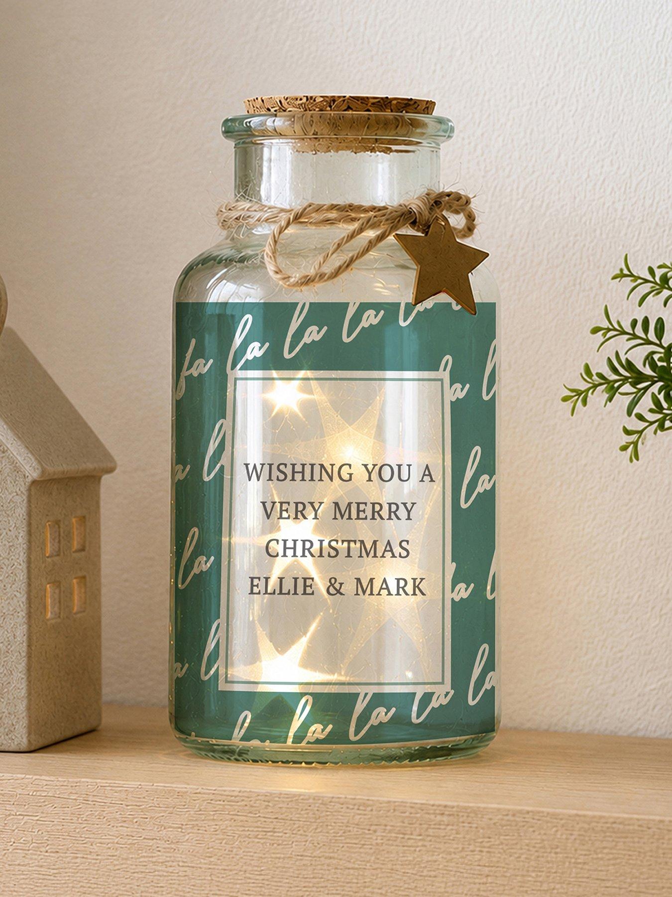 Image 1 of 3 of The Personalised Memento Company Personalised Christmas Fa La La LED Glass Jar