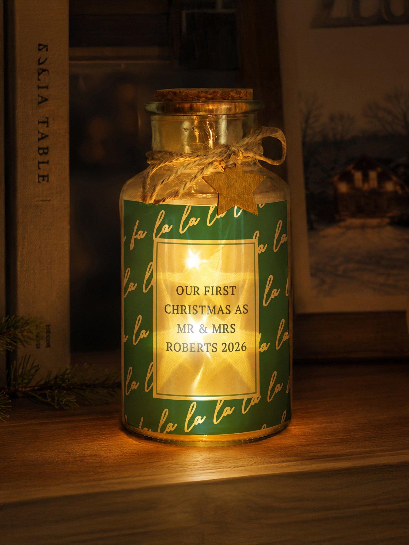 Image 2 of 3 of The Personalised Memento Company Personalised Christmas Fa La La LED Glass Jar