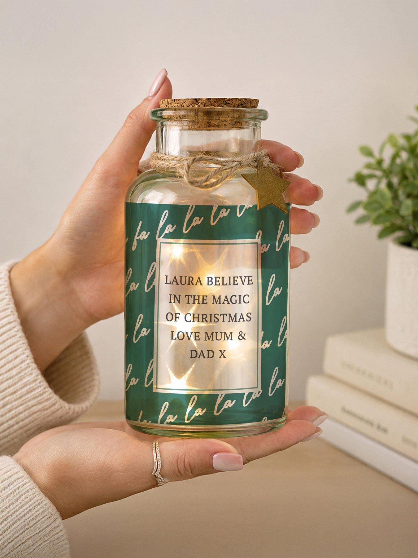 Image 3 of 3 of The Personalised Memento Company Personalised Christmas Fa La La LED Glass Jar