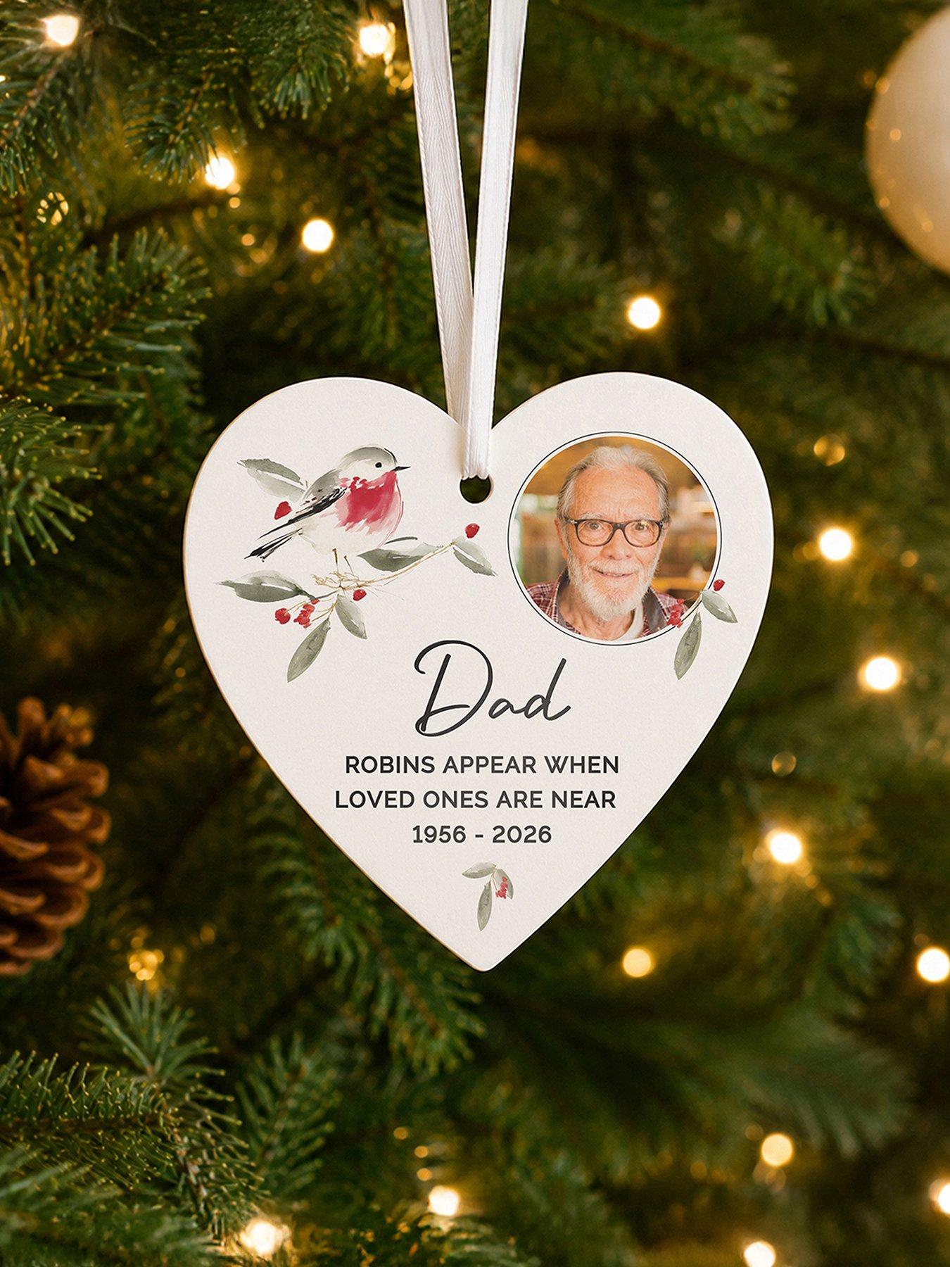 The Personalised Memento Company Pesonalised Photo Upload Robin Wooden Heart Tree Decoration