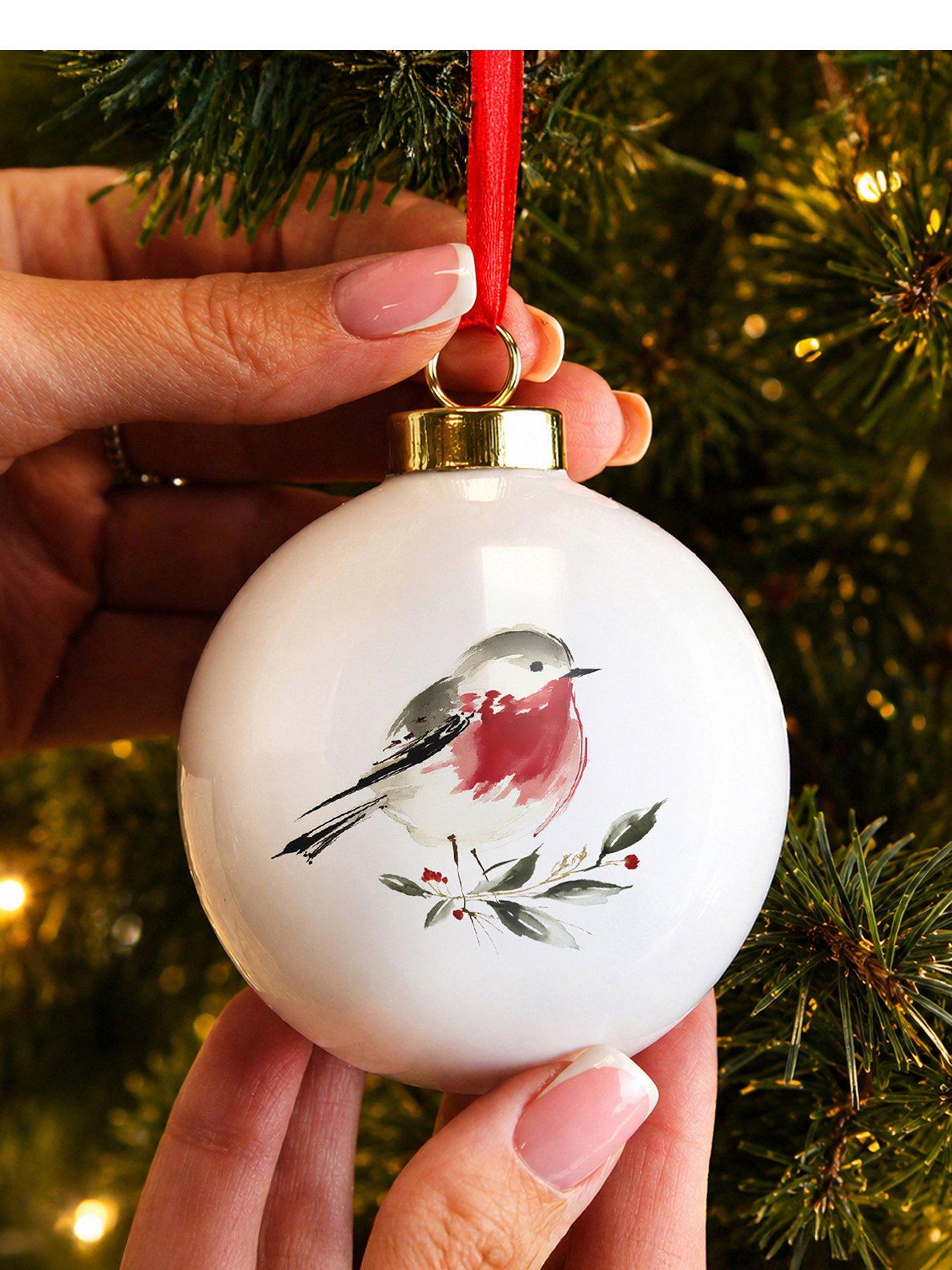The Personalised Memento Company Personalised Watercolour Robin Christmas Bauble