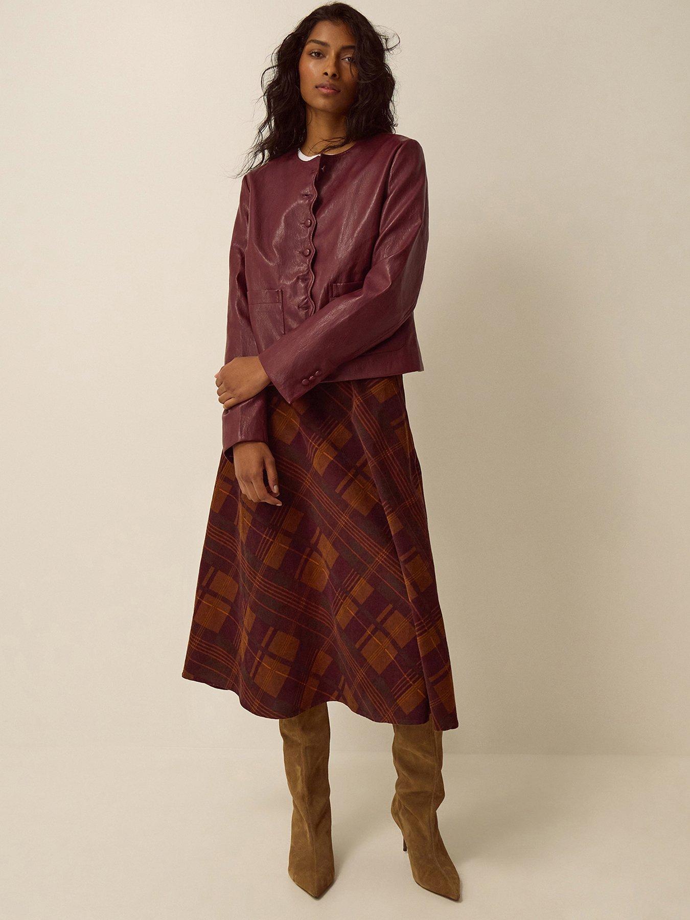 Image 1 of 5 of Monsoon Penelope Scallop Faux Leather Jacket - Red