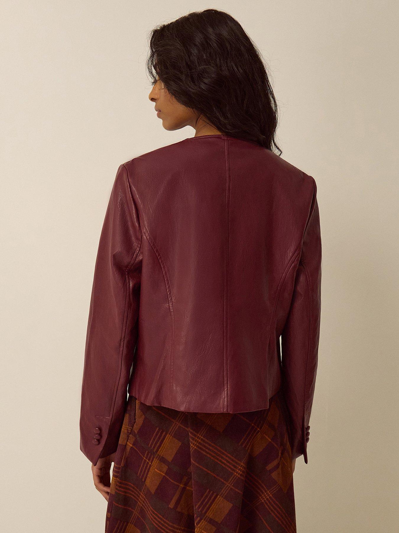 Image 2 of 5 of Monsoon Penelope Scallop Faux Leather Jacket - Red