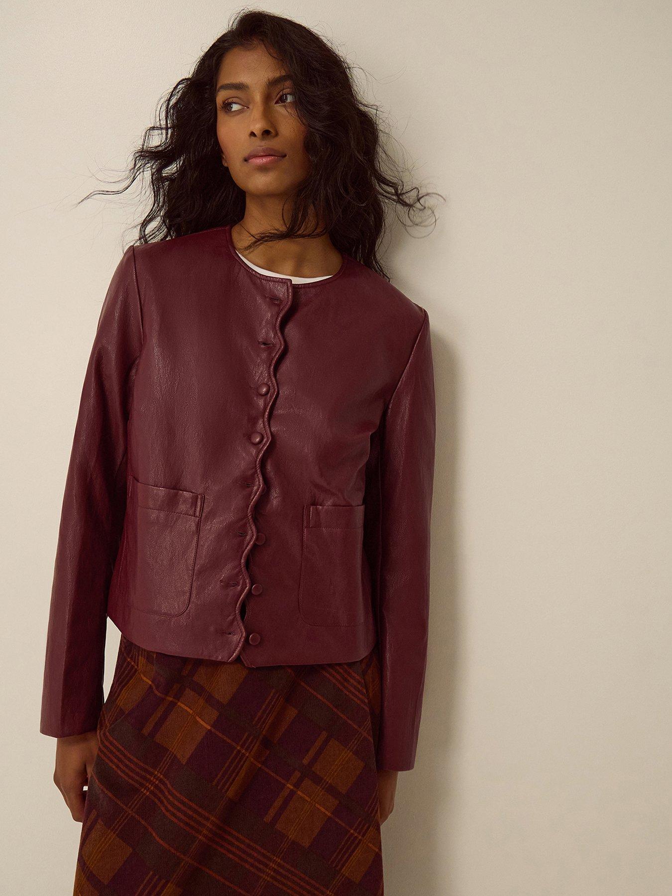 Image 3 of 5 of Monsoon Penelope Scallop Faux Leather Jacket - Red