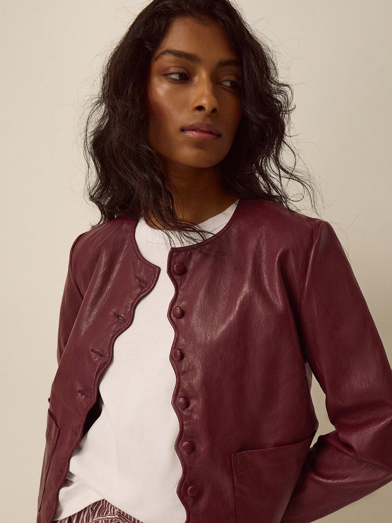 Image 4 of 5 of Monsoon Penelope Scallop Faux Leather Jacket - Red