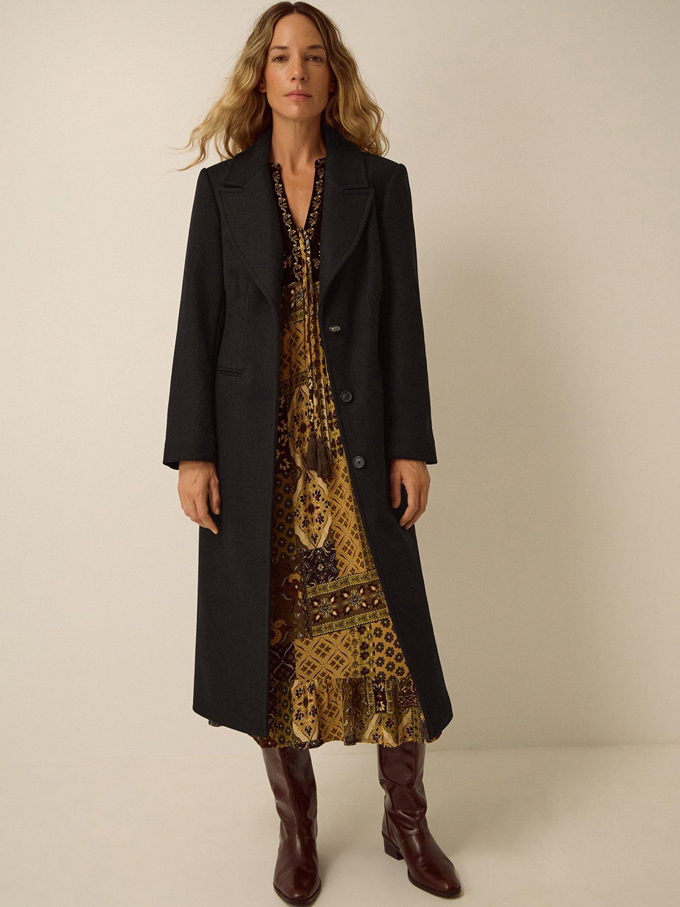 Image 1 of 5 of Monsoon Womens Celia Longline Tailored Lapel Coat - Black