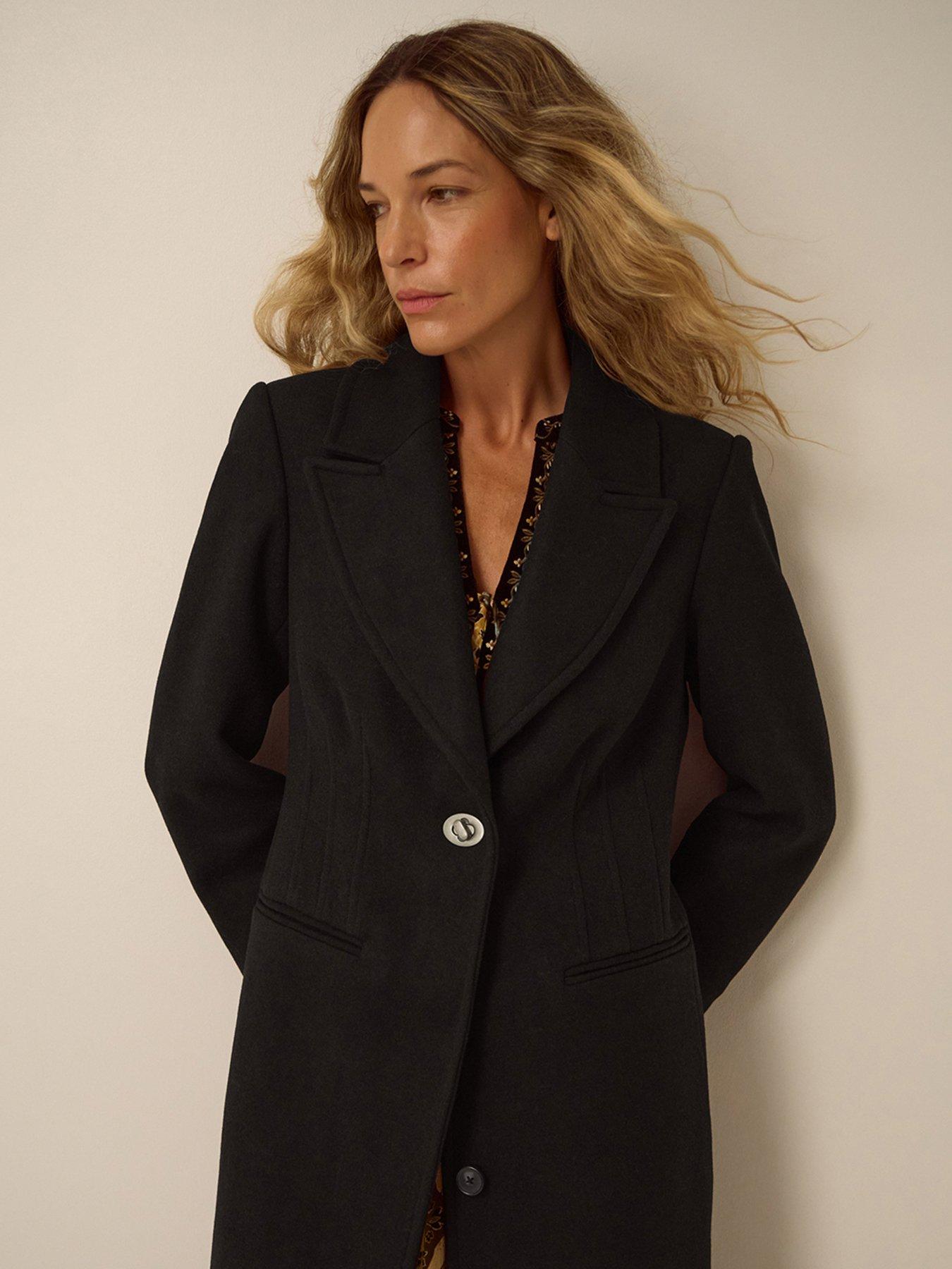 Image 4 of 5 of Monsoon Womens Celia Longline Tailored Lapel Coat - Black