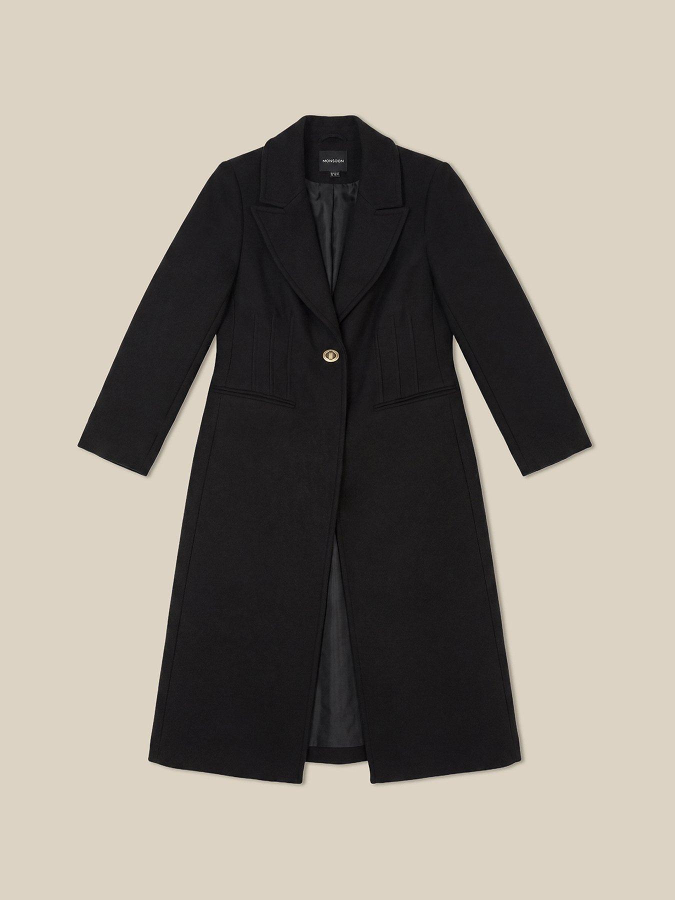 Image 5 of 5 of Monsoon Womens Celia Longline Tailored Lapel Coat - Black