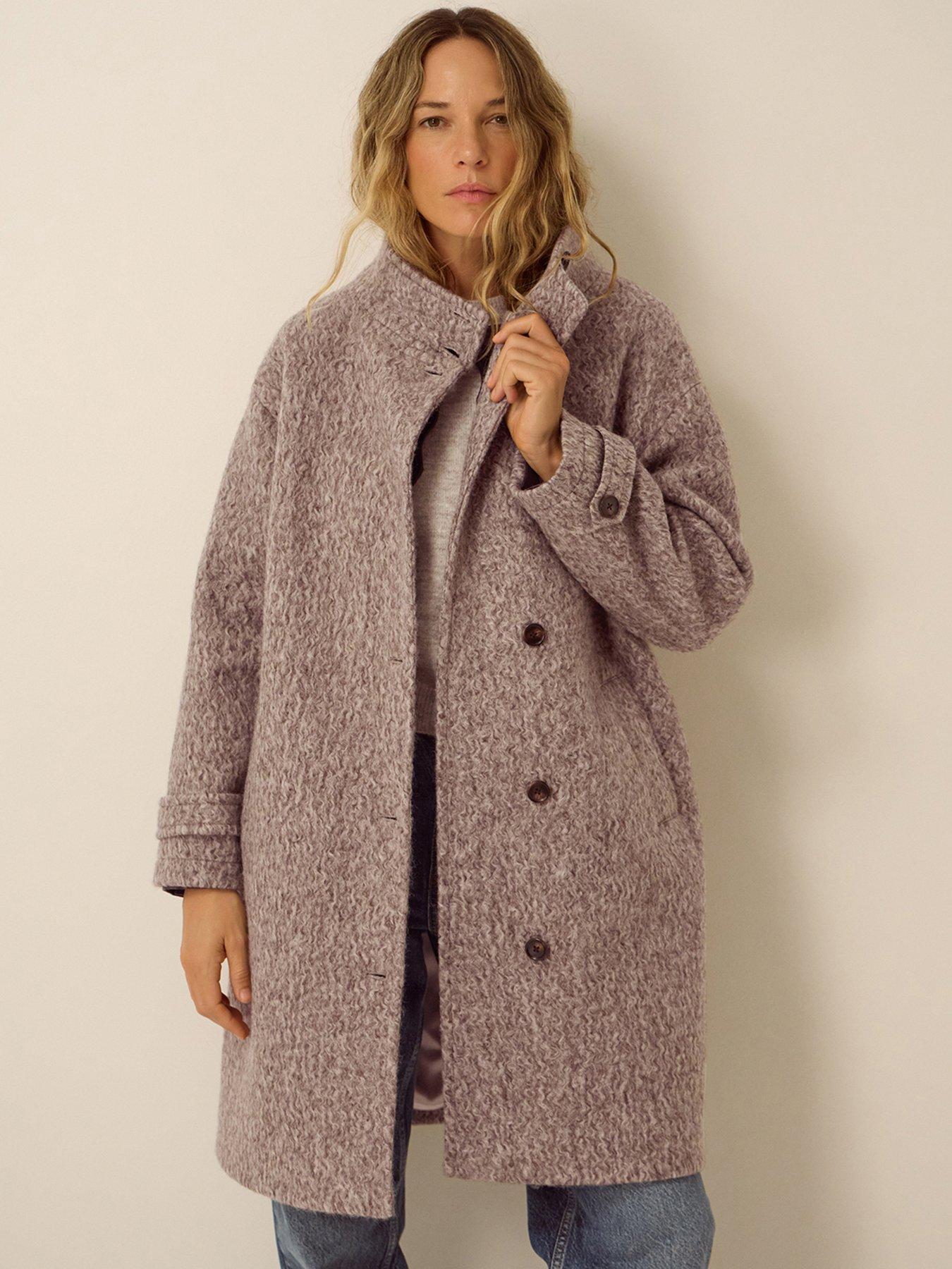Image 1 of 5 of Monsoon Womens Boucle Stand Collar Longline Coat - Brown