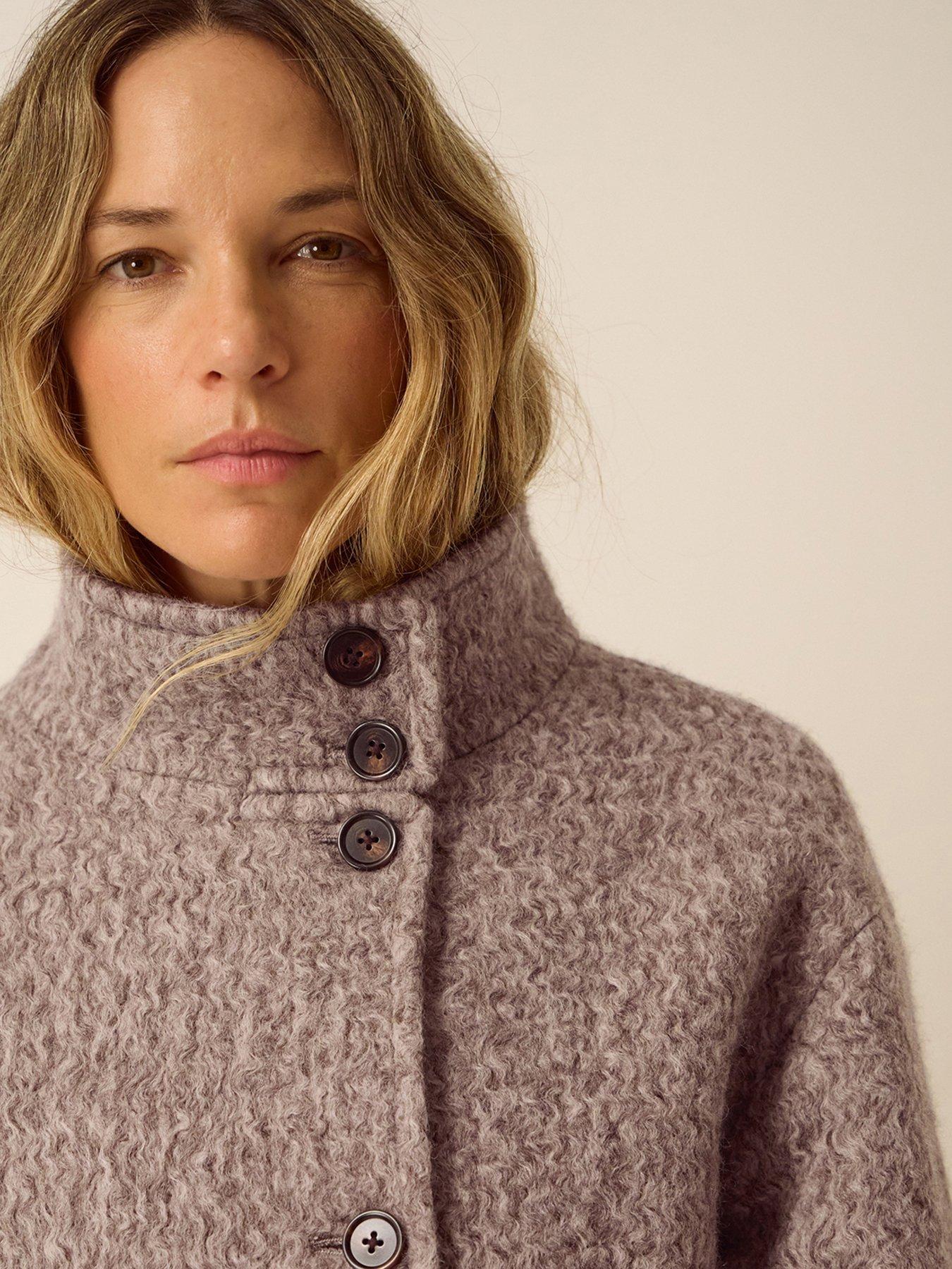 Image 3 of 5 of Monsoon Womens Boucle Stand Collar Longline Coat - Brown