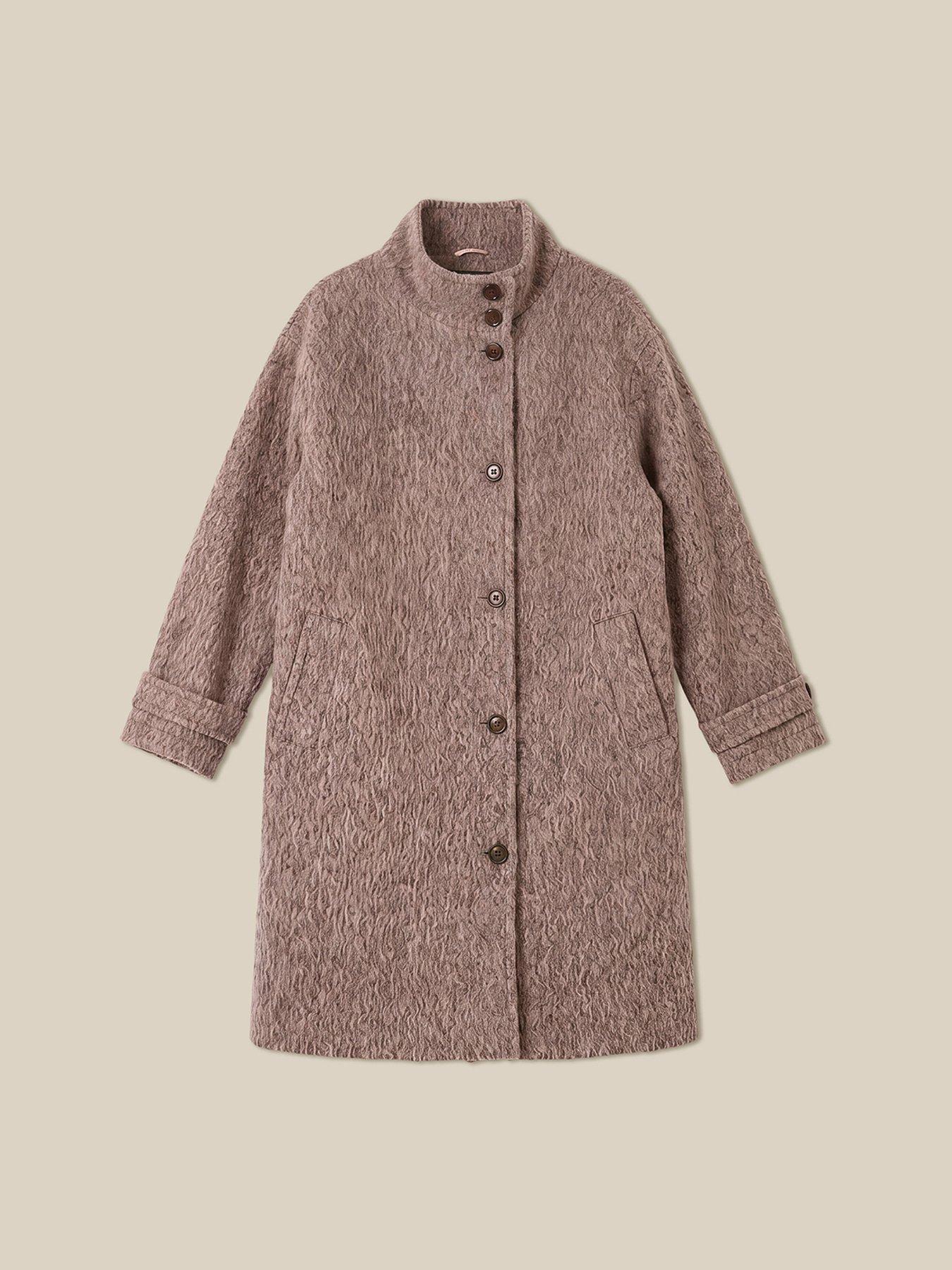 Image 5 of 5 of Monsoon Womens Boucle Stand Collar Longline Coat - Brown