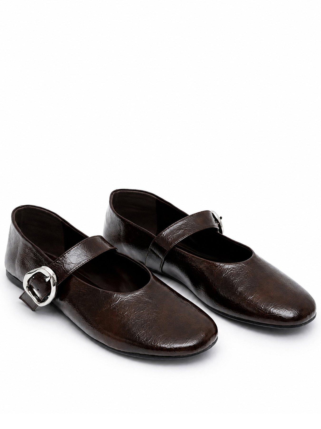 Image 1 of 5 of Glamorous Womens Mary Jane Buckle Strap Ballet Flats - Brown