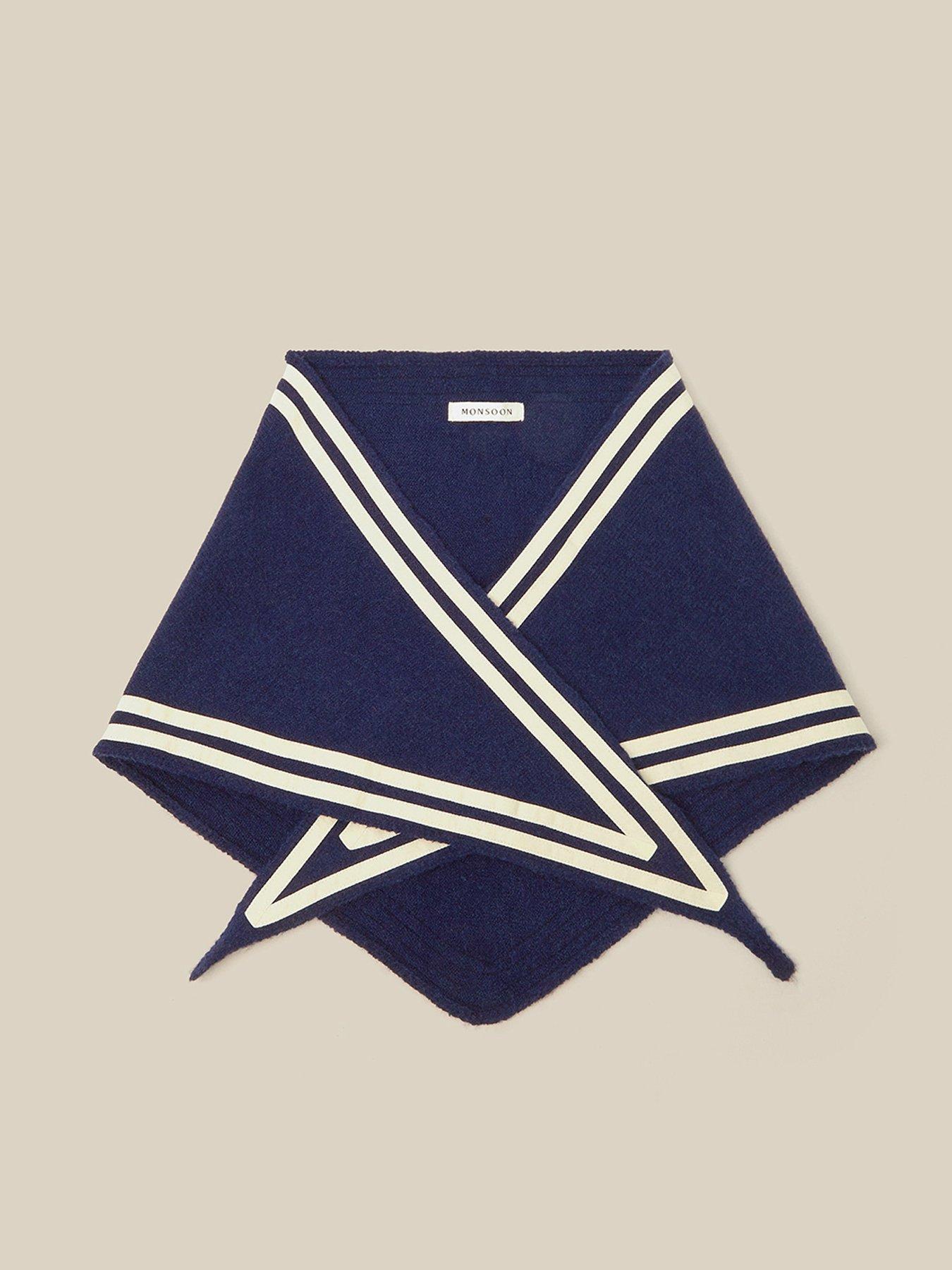 Image 1 of 2 of Monsoon Womens Sana Sailor Stripe Triangle Scarf - Blue