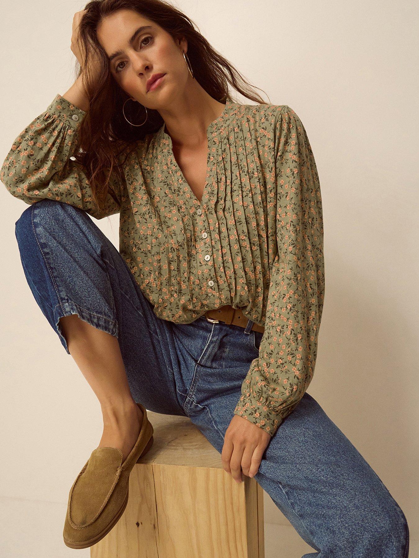 Monsoon Deena Ditsy Floral Jersey Blouse - Green