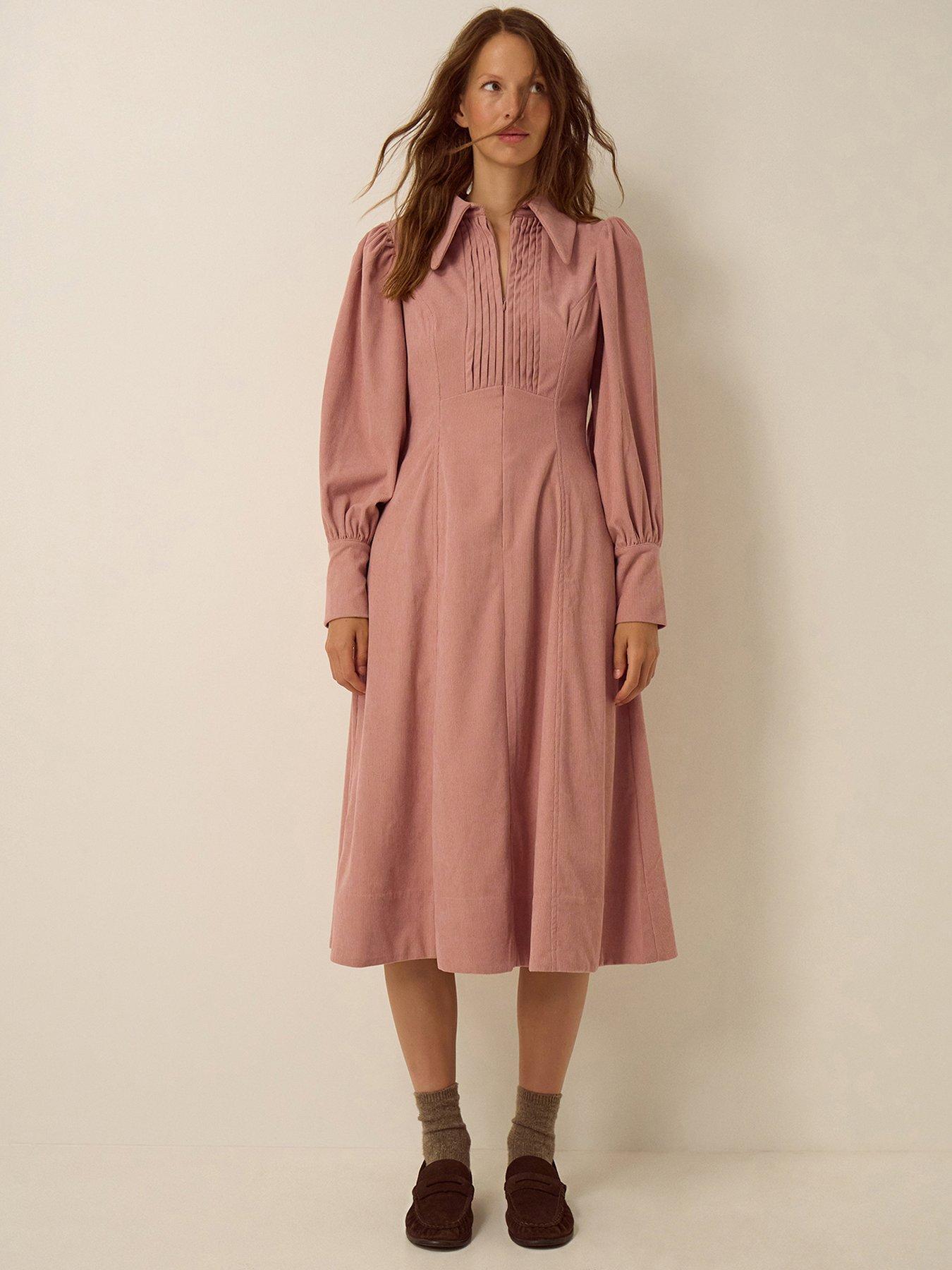 Monsoon Skye Stretch Corduroy Midi Shirt Dress - Pink