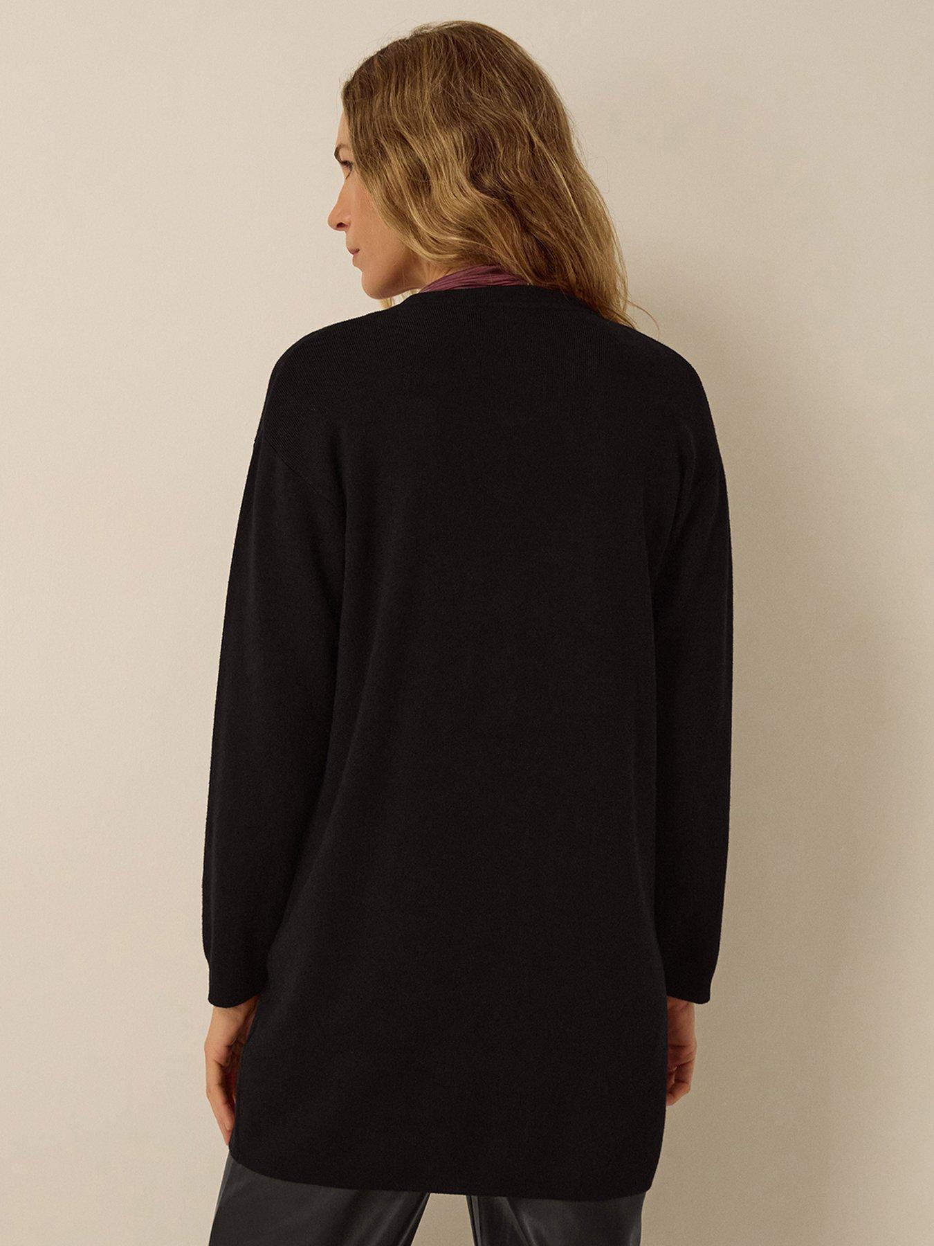 Image 2 of 5 of Monsoon Womens Tie-Front Trim Longline Cardigan Jacket - Black