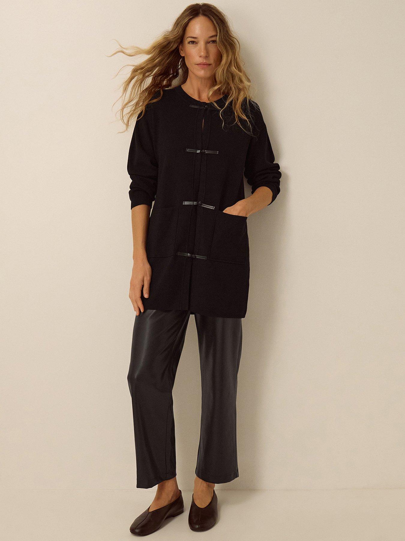 Image 3 of 5 of Monsoon Womens Tie-Front Trim Longline Cardigan Jacket - Black