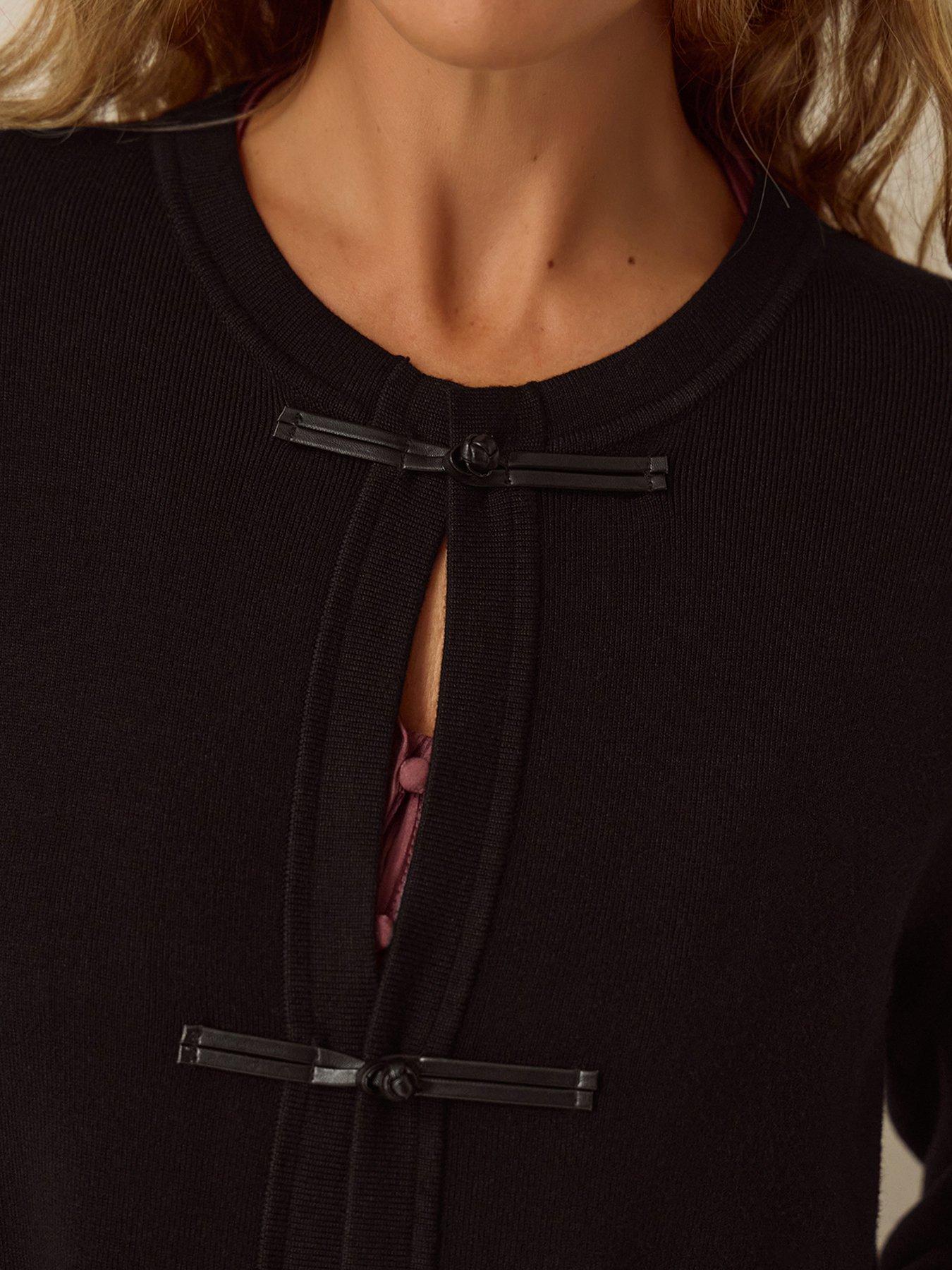 Image 4 of 5 of Monsoon Womens Tie-Front Trim Longline Cardigan Jacket - Black
