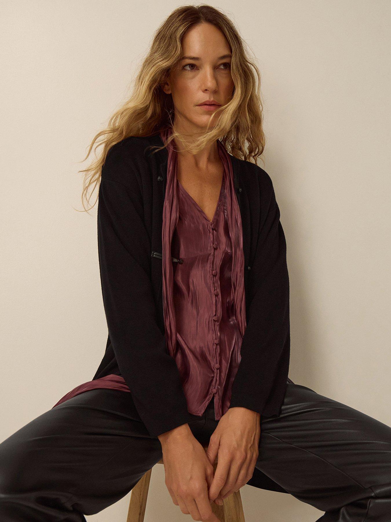 Image 5 of 5 of Monsoon Womens Tie-Front Trim Longline Cardigan Jacket - Black