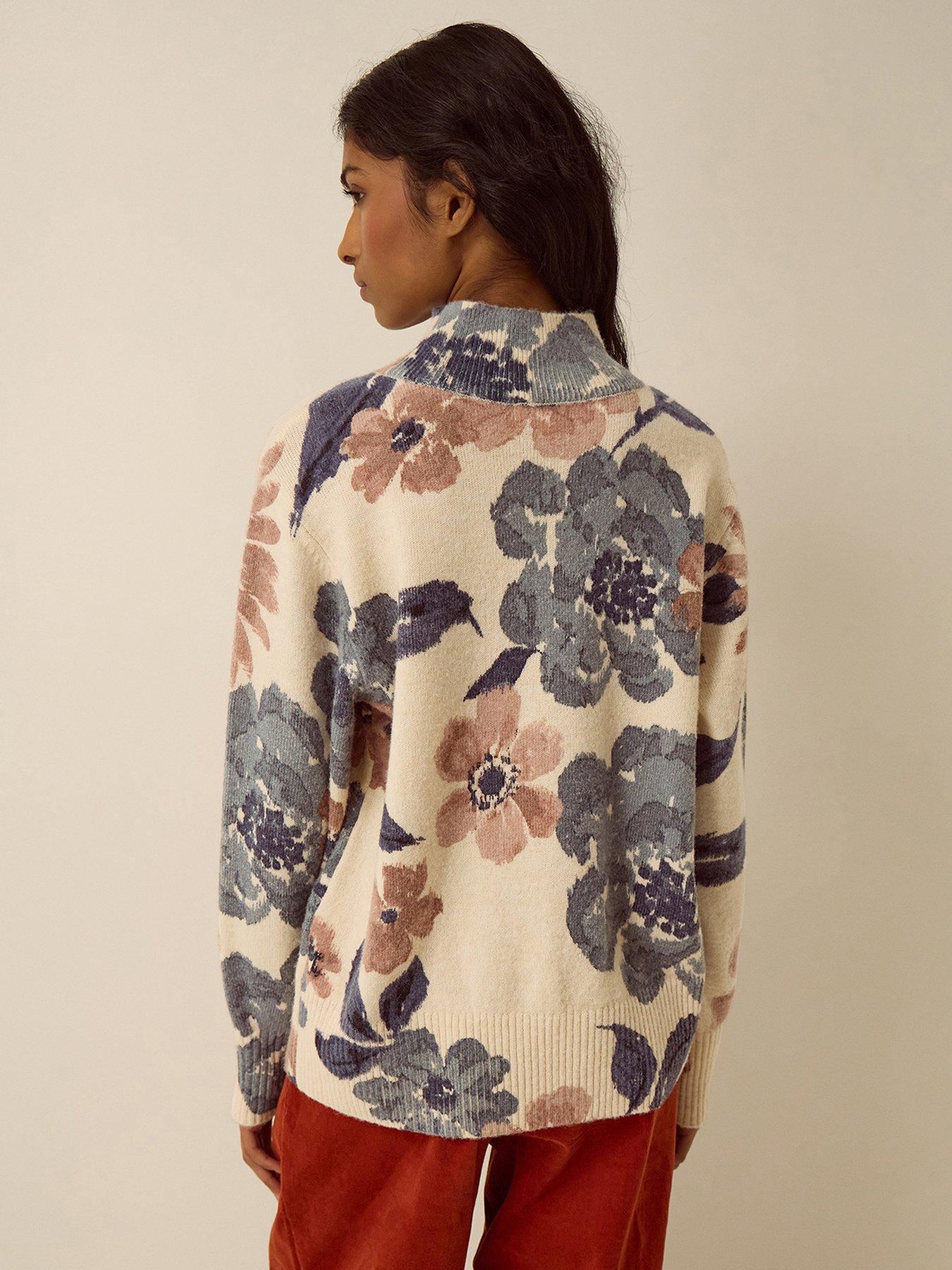 Image 2 of 5 of Monsoon Olive High Neck Floral Jumper - Cream