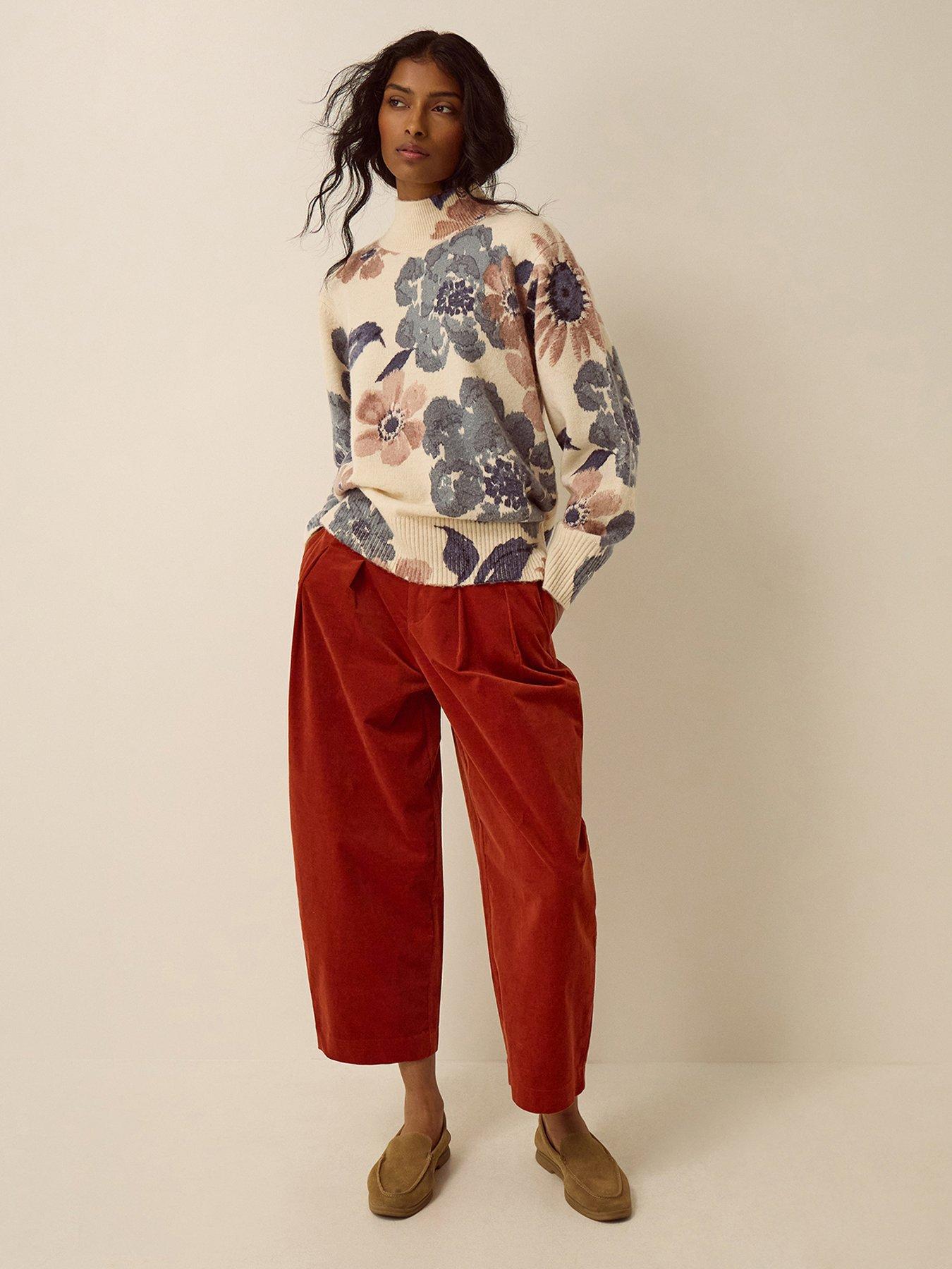 Image 3 of 5 of Monsoon Olive High Neck Floral Jumper - Cream