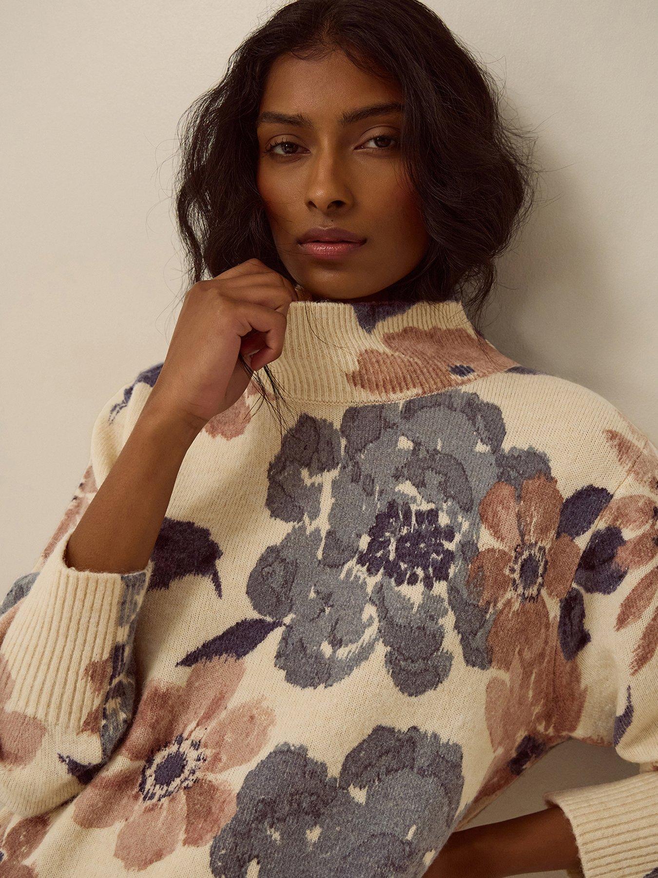 Image 4 of 5 of Monsoon Olive High Neck Floral Jumper - Cream